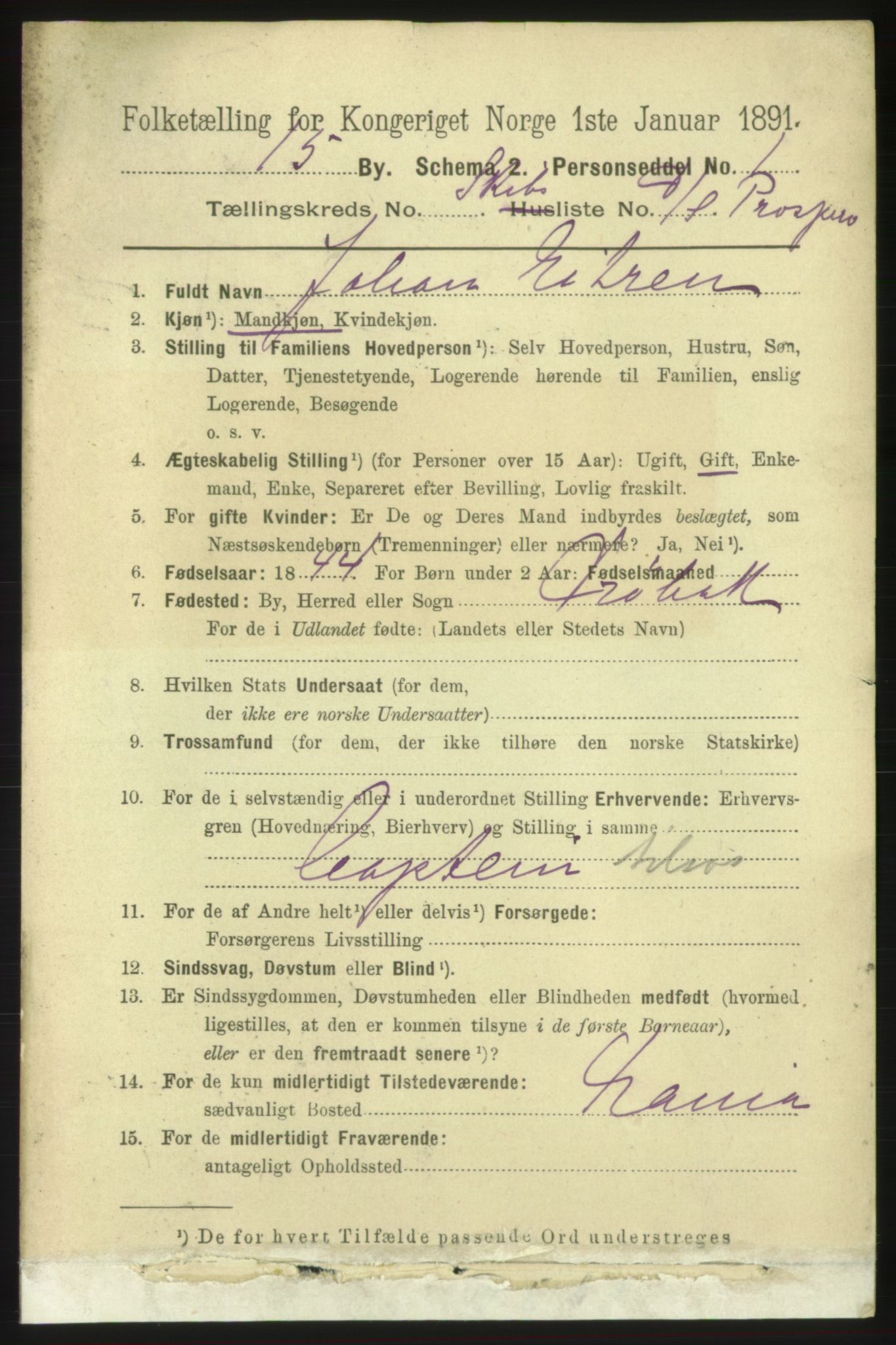 RA, 1891 census for 0602 Drammen, 1891, p. 25607