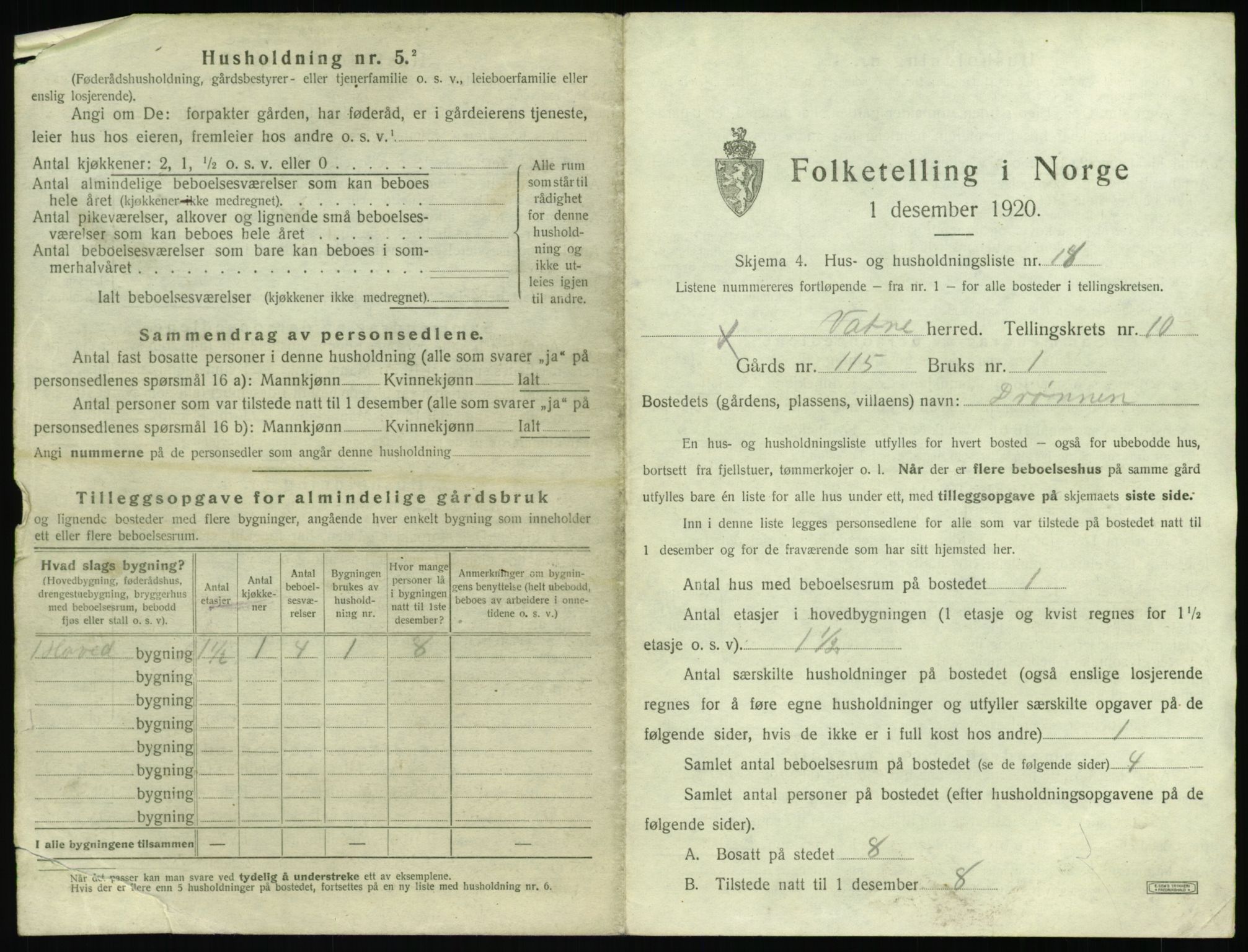 SAT, 1920 census for Vatne, 1920, p. 574