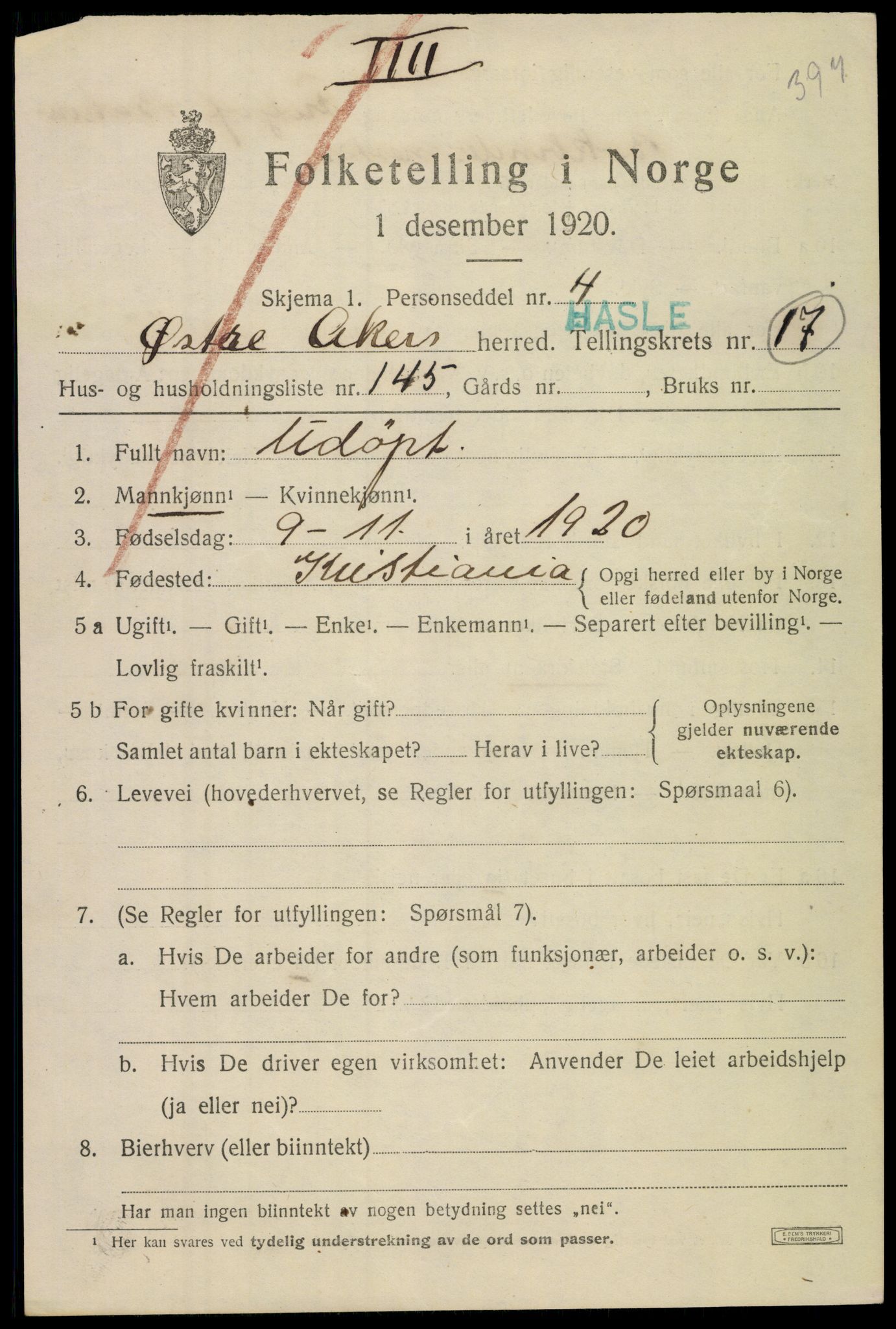 SAO, 1920 census for Aker, 1920, p. 108742