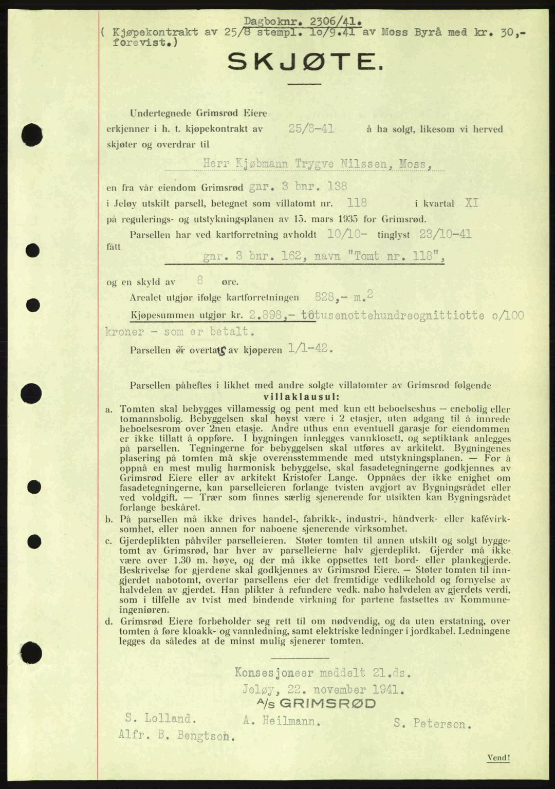 Moss sorenskriveri, SAO/A-10168: Mortgage book no. A9, 1941-1942, Diary no: : 2306/1941