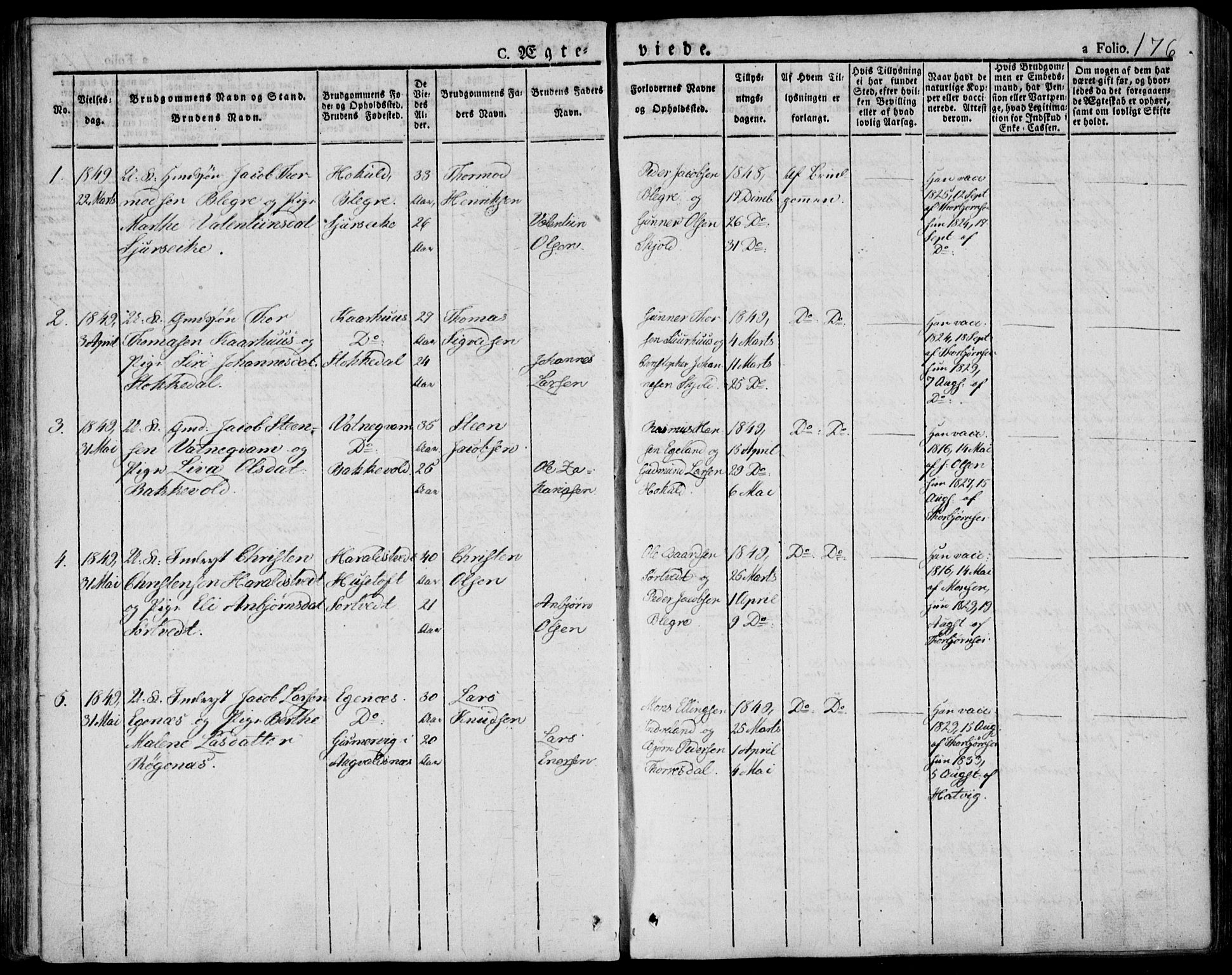 Skjold sokneprestkontor, AV/SAST-A-101847/H/Ha/Haa/L0005: Parish register (official) no. A 5, 1830-1856, p. 176