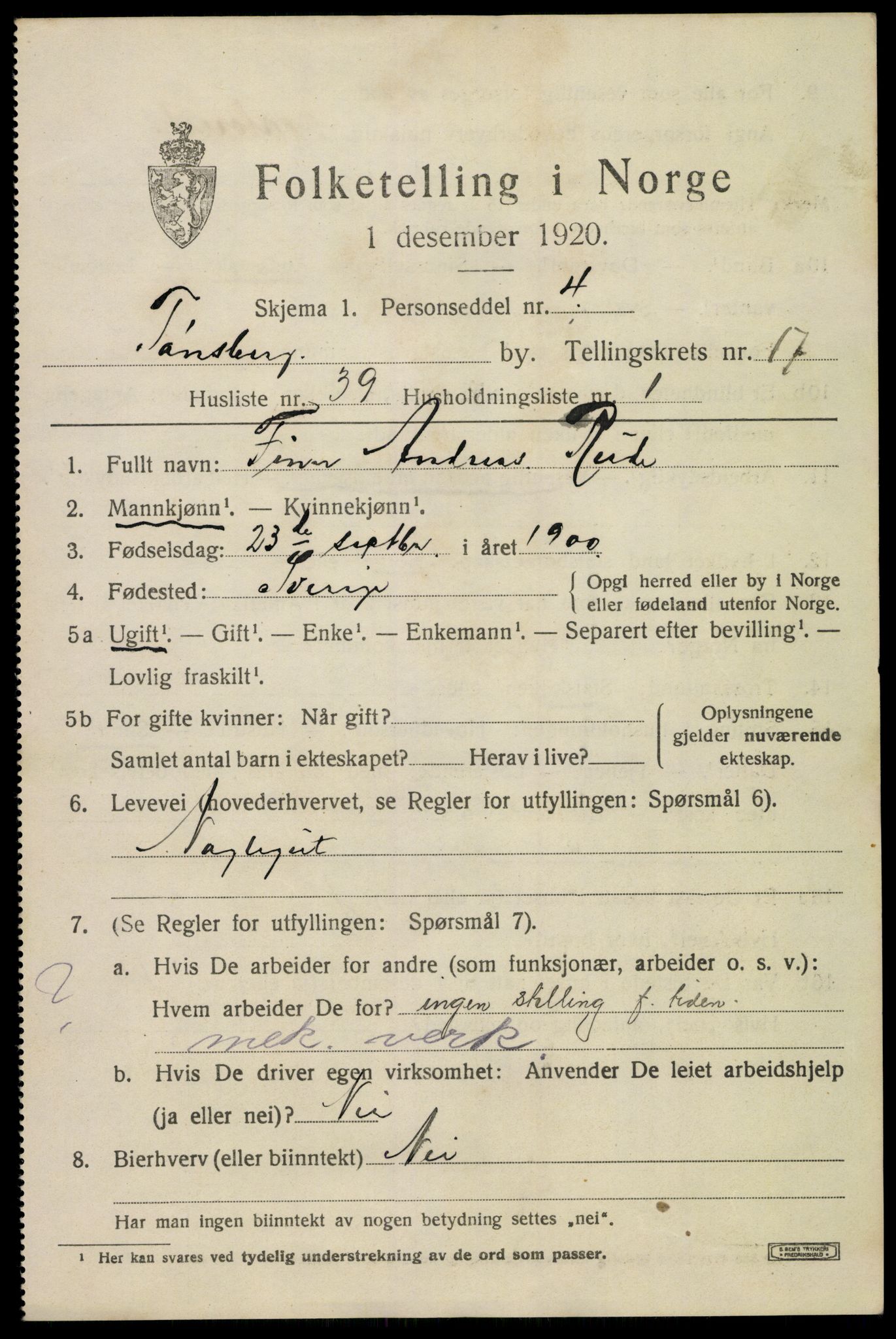 SAKO, 1920 census for Tønsberg, 1920, p. 26683