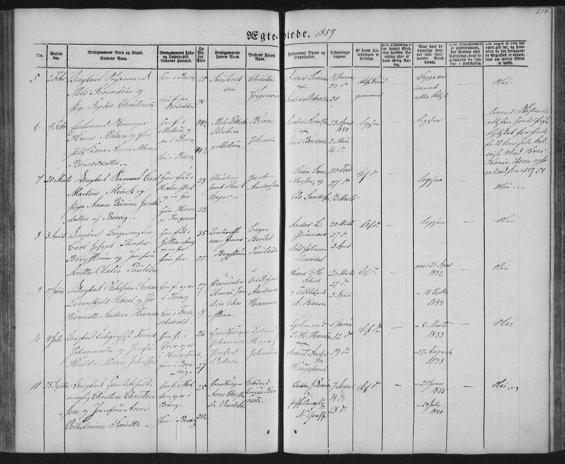 Brevik kirkebøker, AV/SAKO-A-255/F/Fa/L0005: Parish register (official) no. 5, 1847-1865, p. 214