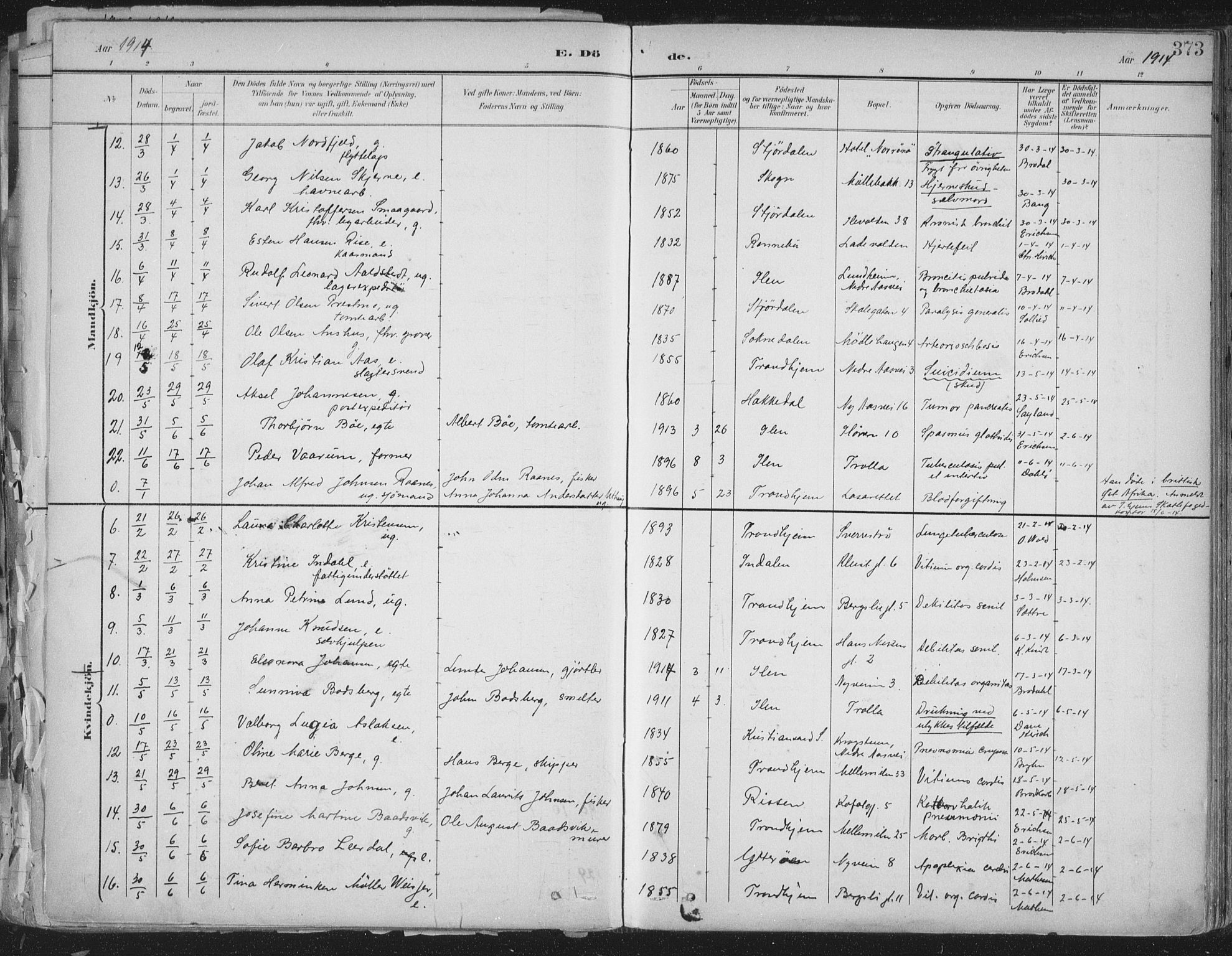 Ministerialprotokoller, klokkerbøker og fødselsregistre - Sør-Trøndelag, SAT/A-1456/603/L0167: Parish register (official) no. 603A06, 1896-1932, p. 373