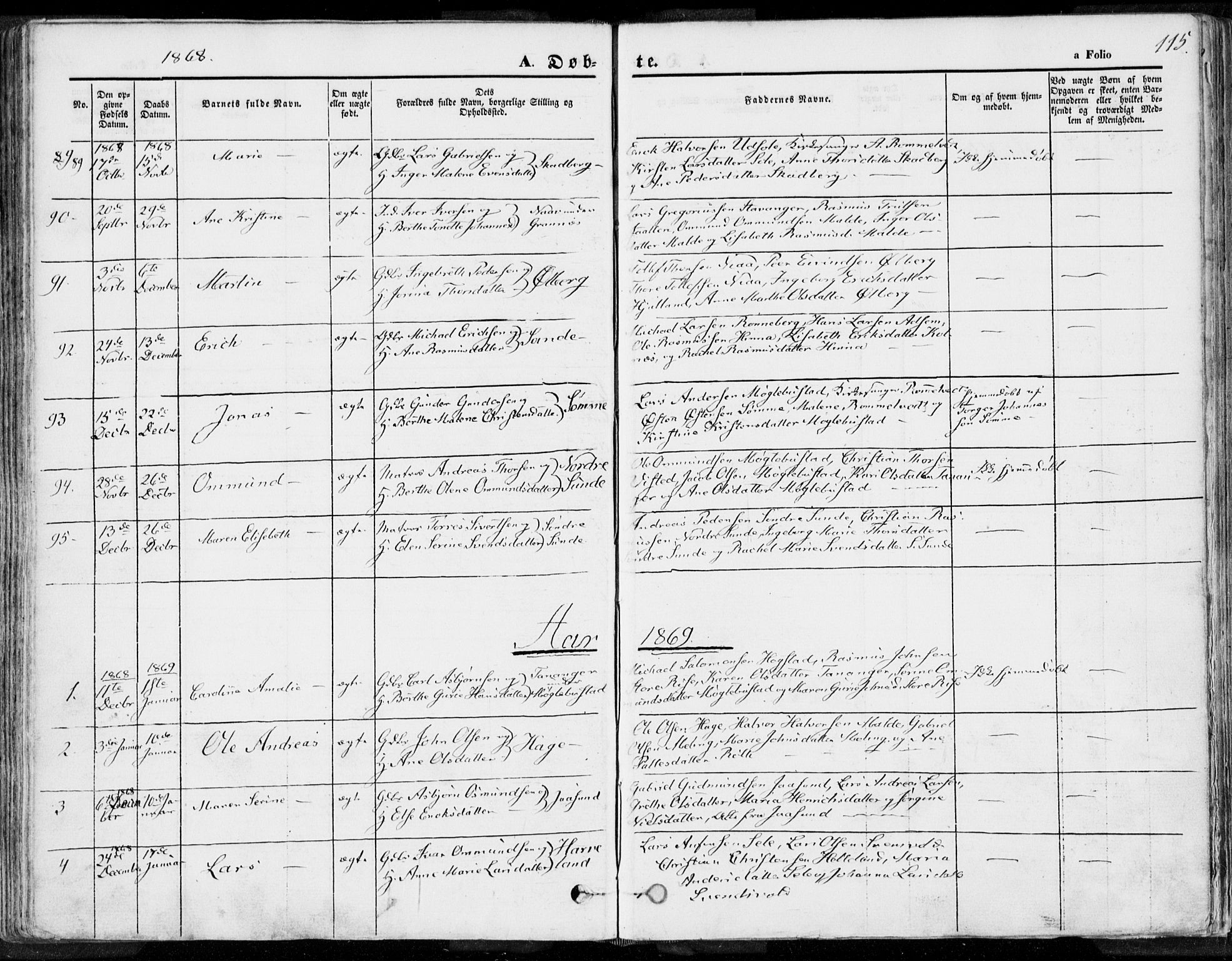 Håland sokneprestkontor, AV/SAST-A-101802/001/30BA/L0007: Parish register (official) no. A 7.1, 1854-1870, p. 115