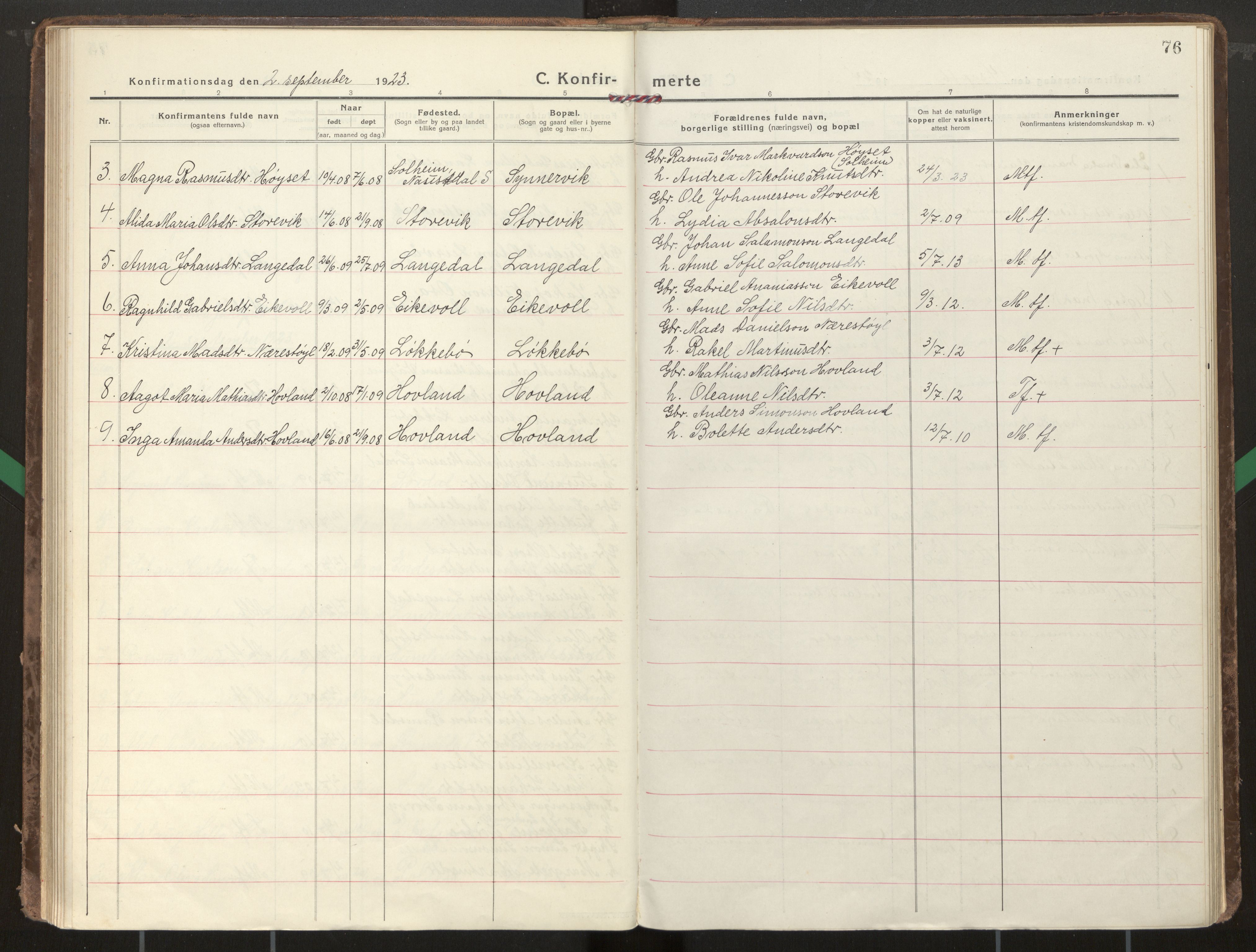 Kinn sokneprestembete, SAB/A-80801/H/Haa/Haae/L0002: Parish register (official) no. E 2, 1917-1937, p. 76