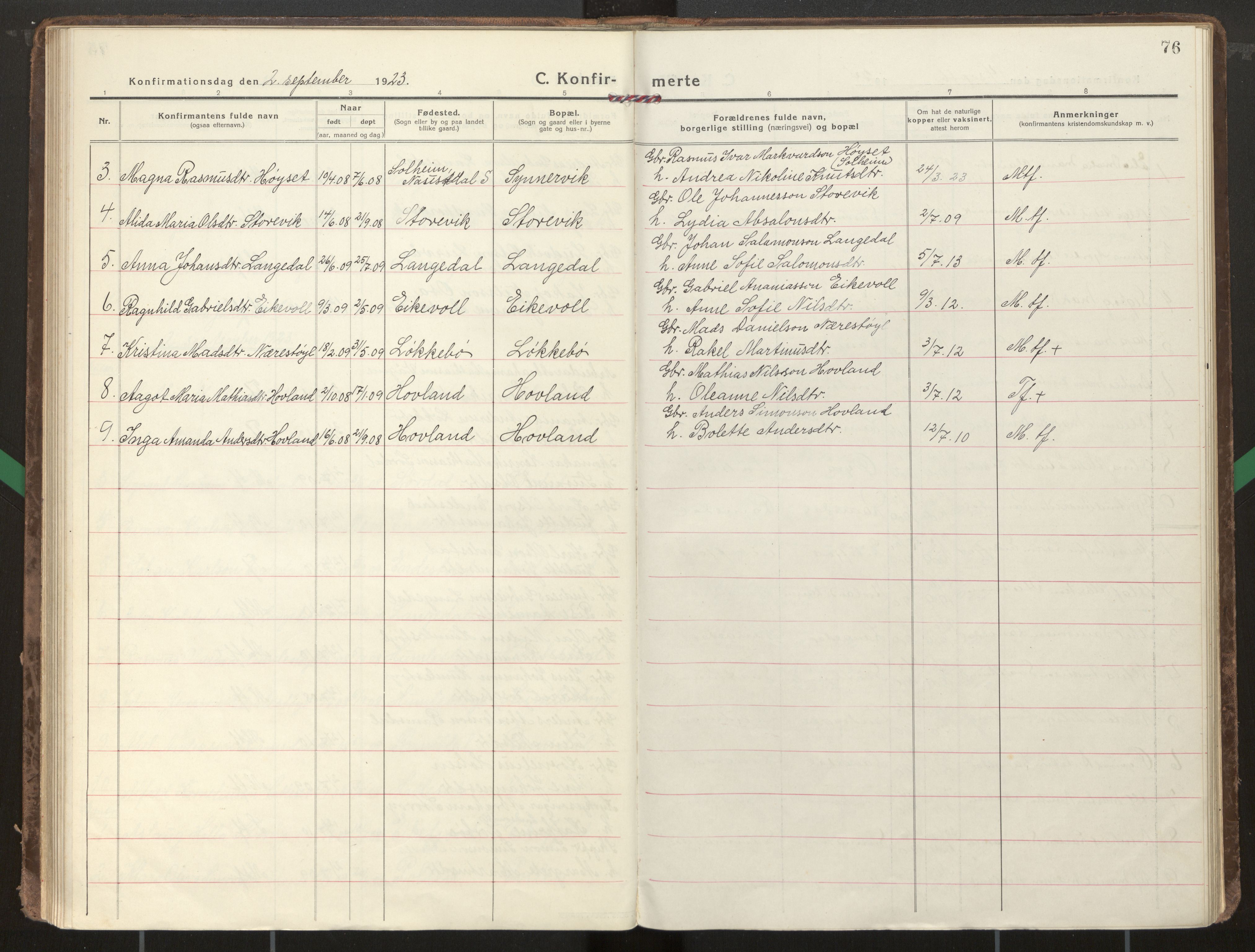 Kinn sokneprestembete, AV/SAB-A-80801/H/Haa/Haae/L0002: Parish register (official) no. E 2, 1917-1937, p. 76