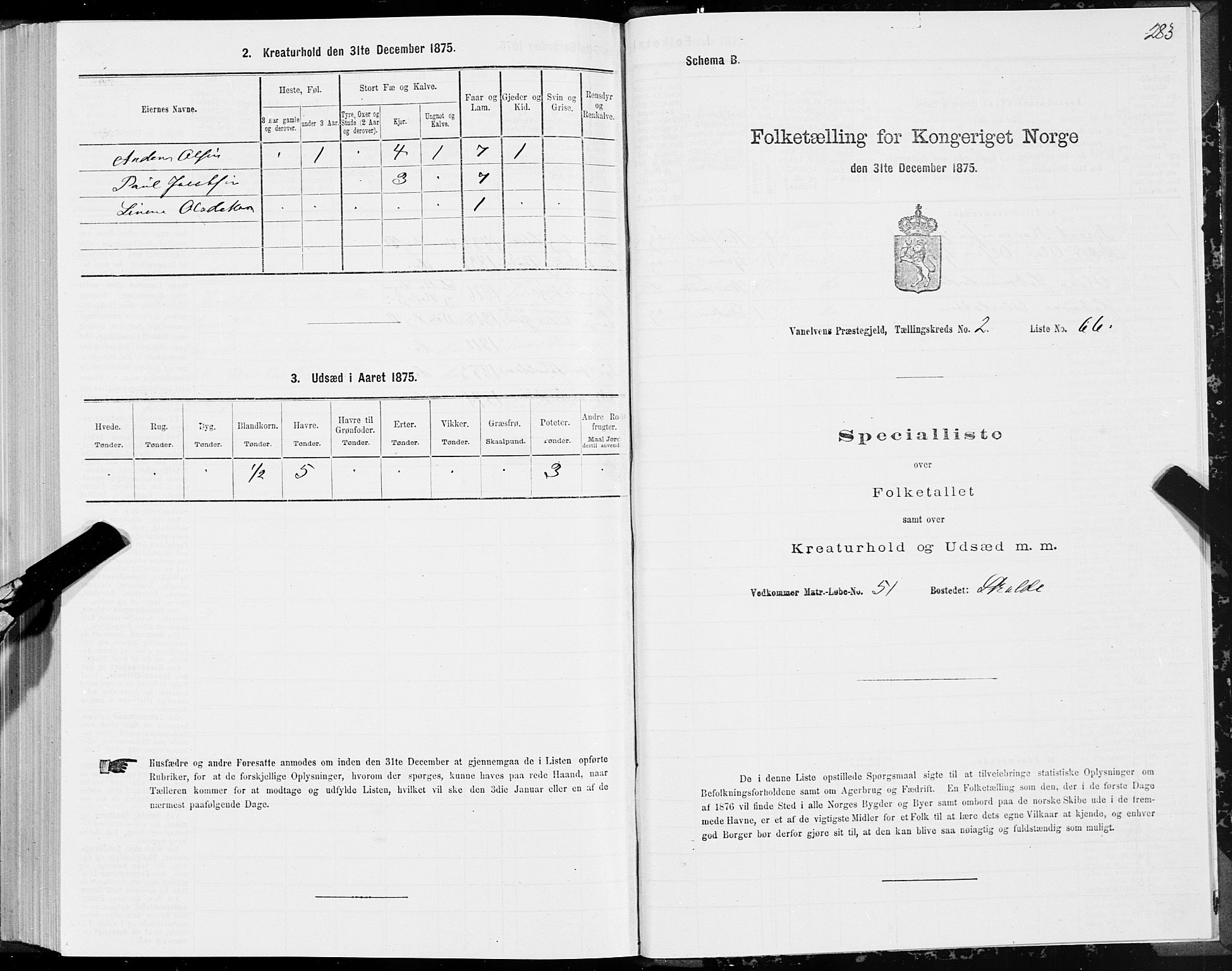 SAT, 1875 census for 1511P Vanylven, 1875, p. 1283