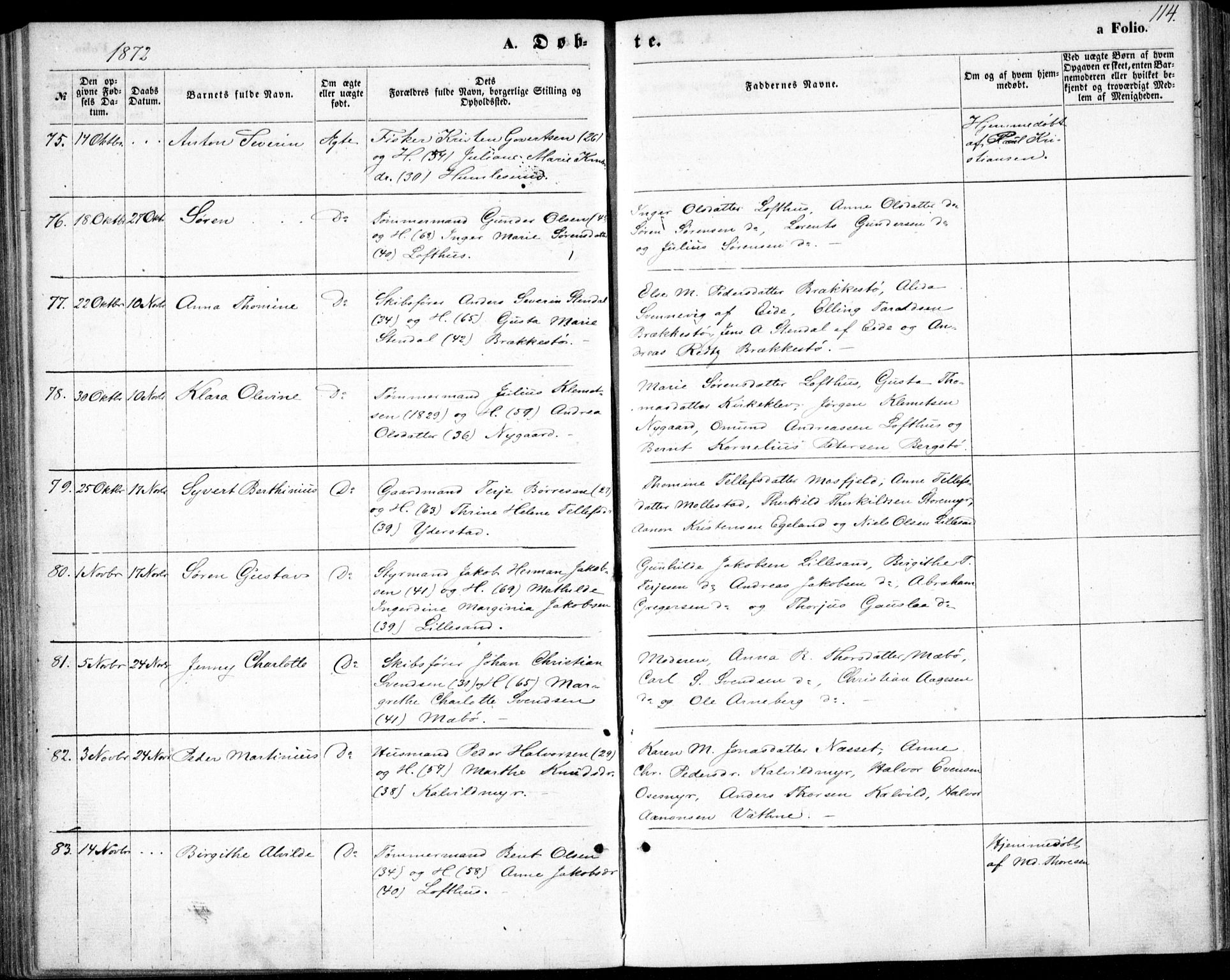 Vestre Moland sokneprestkontor, AV/SAK-1111-0046/F/Fb/Fbb/L0004: Parish register (copy) no. B 4, 1861-1872, p. 114