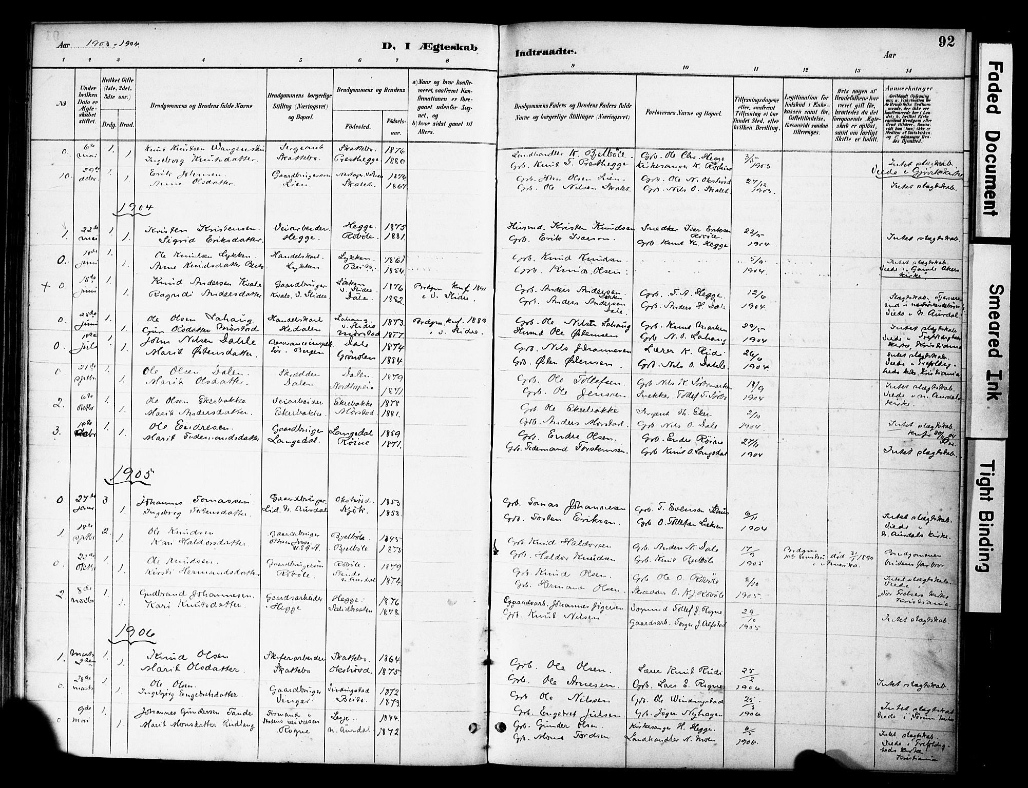 Øystre Slidre prestekontor, AV/SAH-PREST-138/H/Ha/Haa/L0004: Parish register (official) no. 4, 1887-1910, p. 92