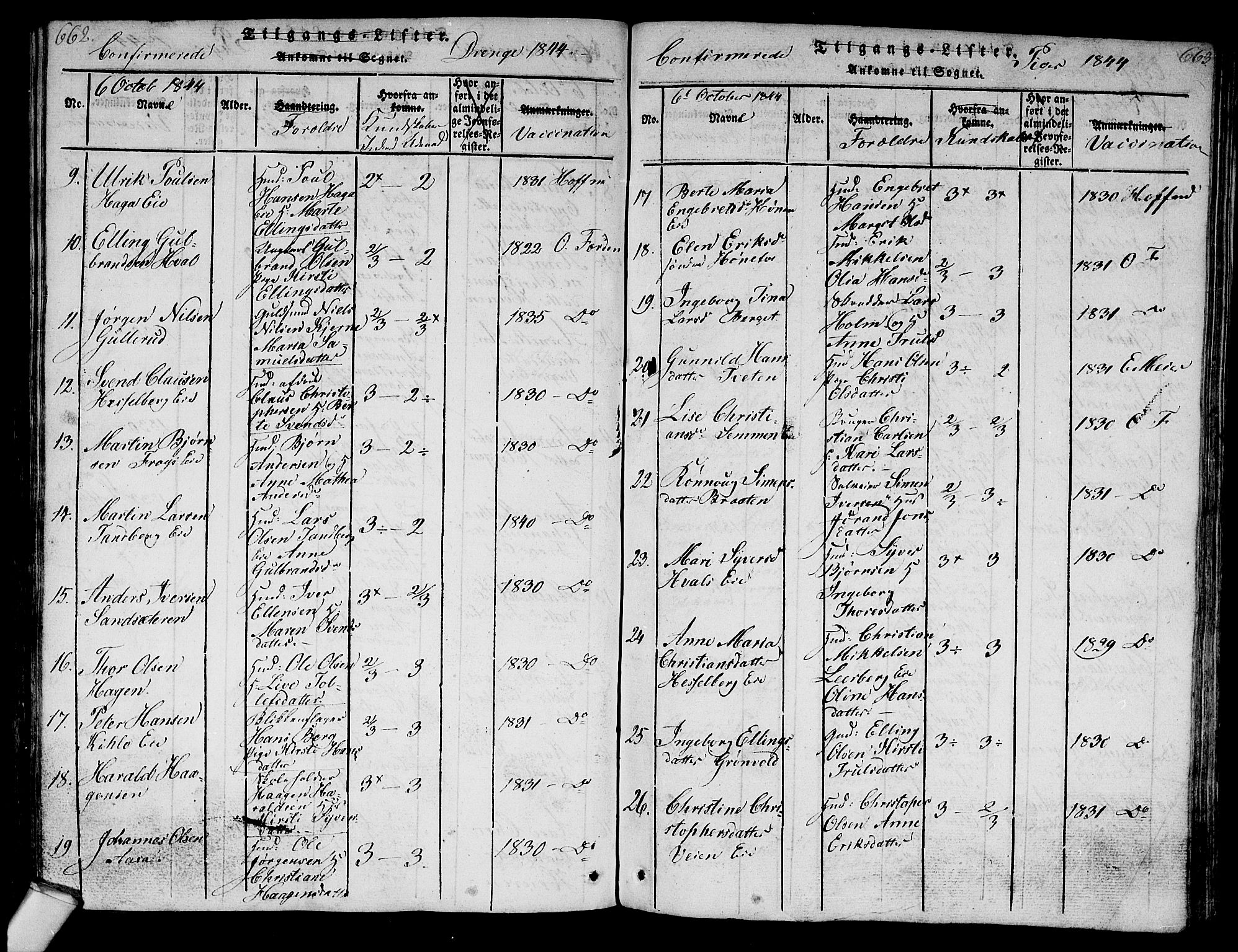 Norderhov kirkebøker, SAKO/A-237/G/Ga/L0003: Parish register (copy) no. I 3 /1, 1814-1876, p. 662-663