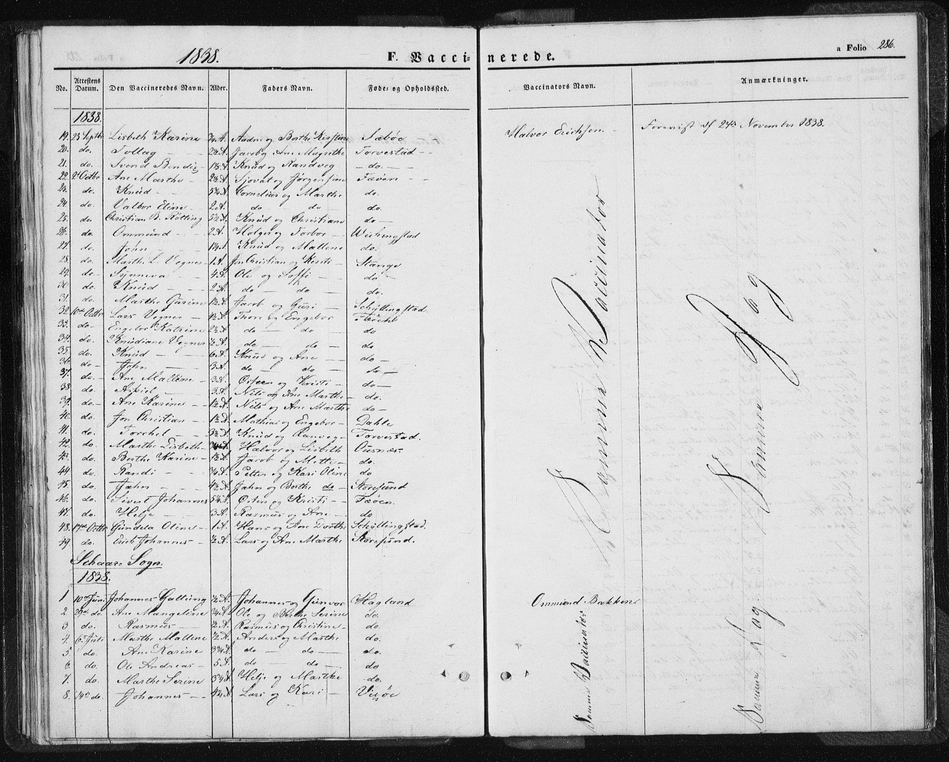 Torvastad sokneprestkontor, SAST/A -101857/H/Ha/Haa/L0005: Parish register (official) no. A 5, 1836-1847, p. 286