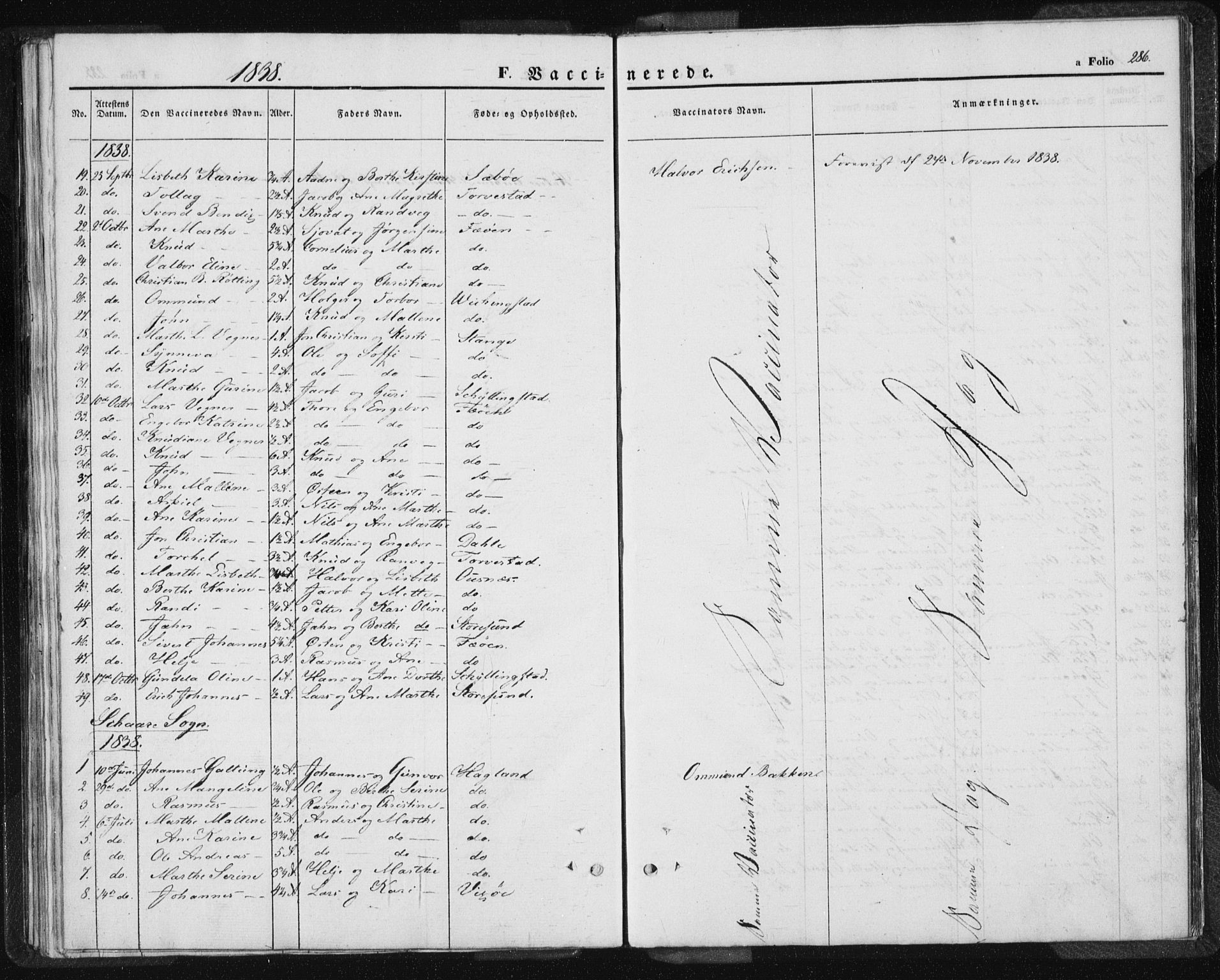 Torvastad sokneprestkontor, AV/SAST-A -101857/H/Ha/Haa/L0005: Parish register (official) no. A 5, 1836-1847, p. 286