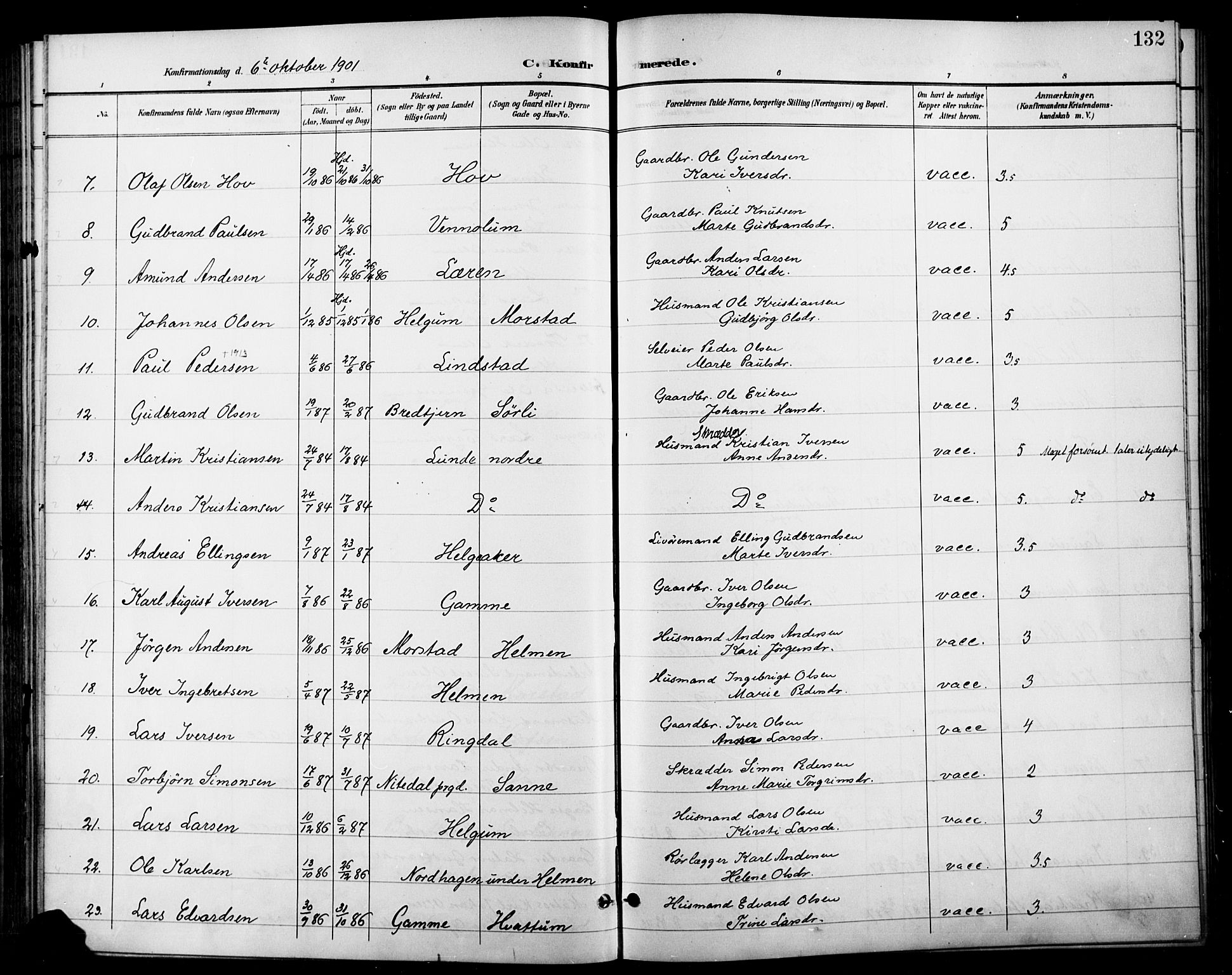Gran prestekontor, SAH/PREST-112/H/Ha/Haa/L0019: Parish register (official) no. 19, 1898-1907, p. 132