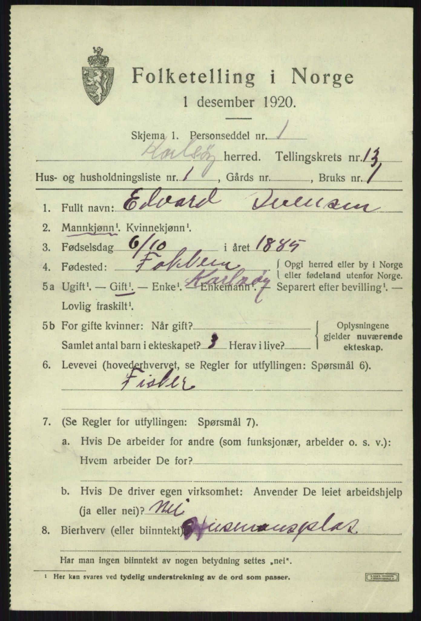 SATØ, 1920 census for Karlsøy, 1920, p. 4456