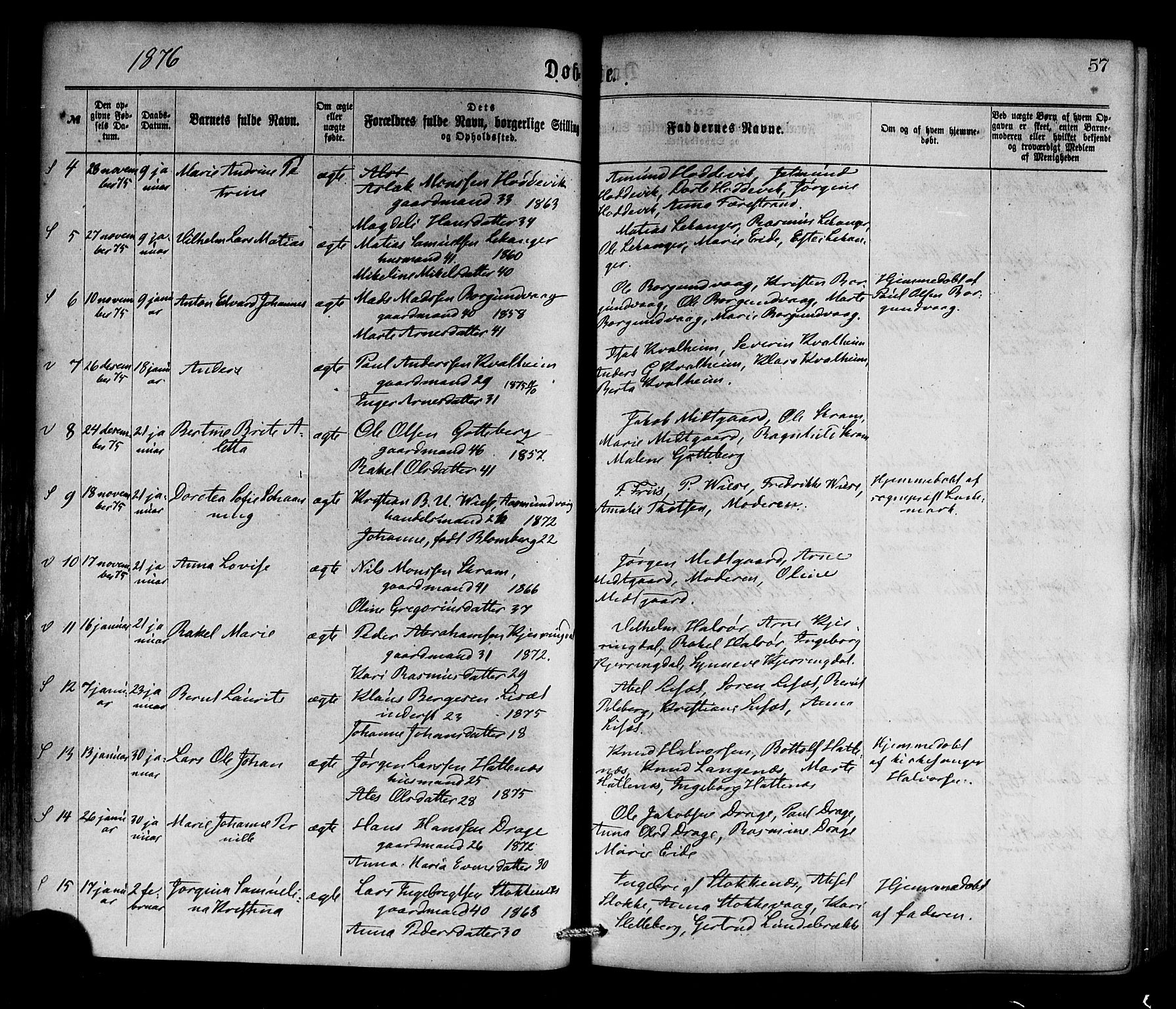 Selje sokneprestembete, SAB/A-99938/H/Ha/Haa/Haaa: Parish register (official) no. A 12, 1870-1880, p. 57