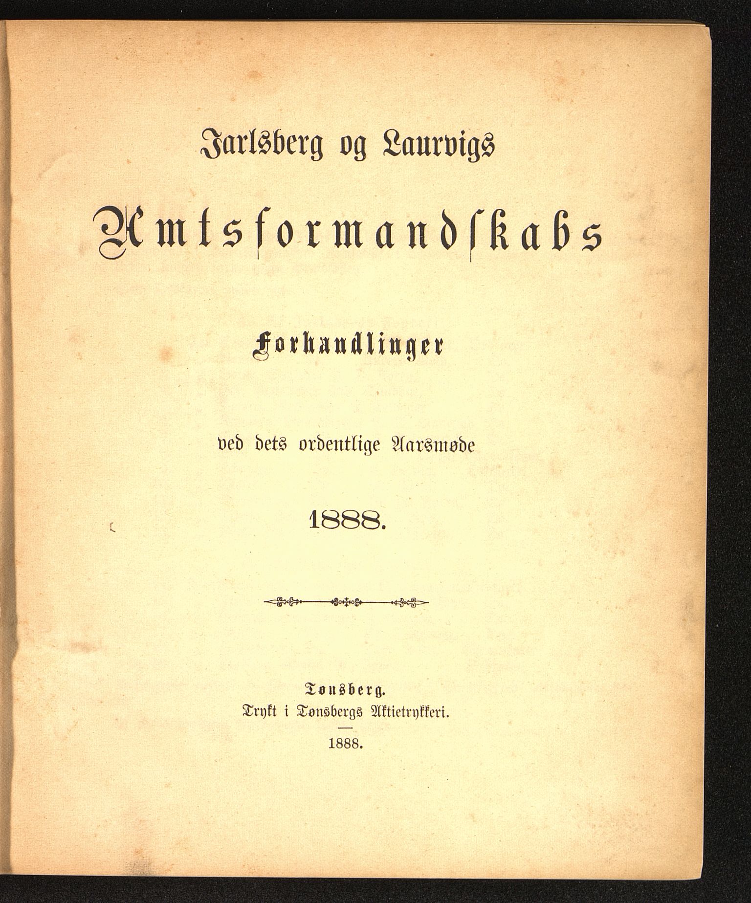 Vestfold fylkeskommune. Fylkestinget, VEMU/A-1315/A/Ab/Abb/L0035: Fylkestingsforhandlinger, 1888