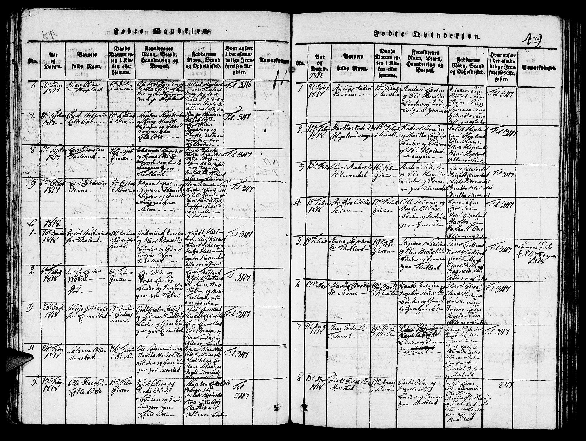 Hosanger sokneprestembete, AV/SAB-A-75801/H/Hab: Parish register (copy) no. A 1 /2, 1816-1825, p. 49