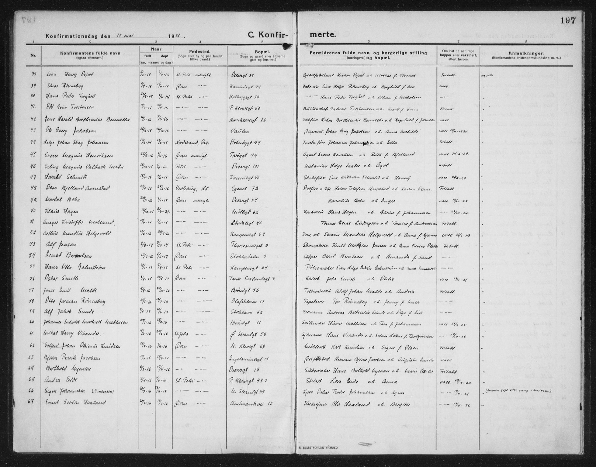 Domkirken sokneprestkontor, AV/SAST-A-101812/002/A/L0019: Parish register (official) no. A 35, 1916-1932, p. 197