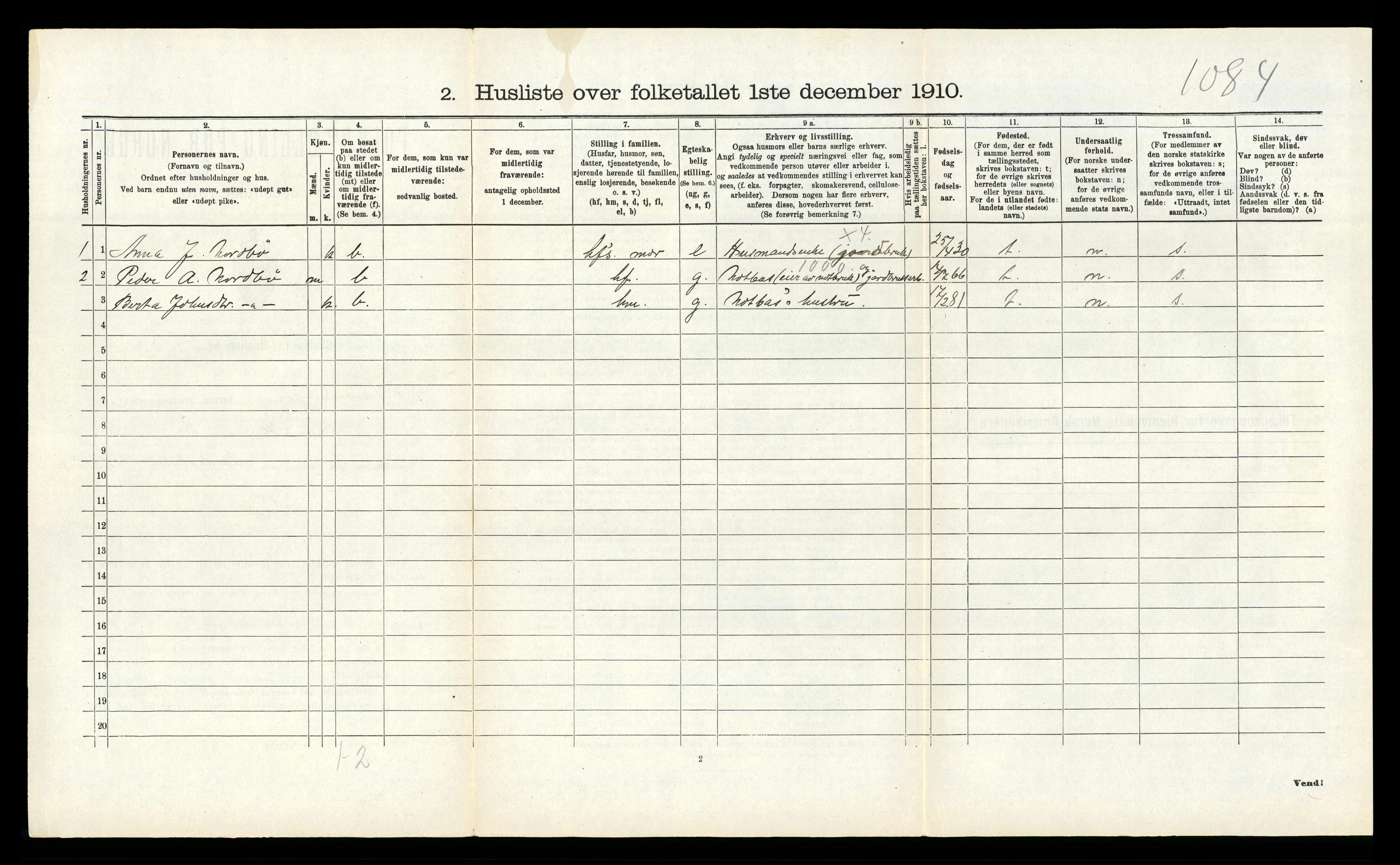 RA, 1910 census for Samnanger, 1910, p. 102