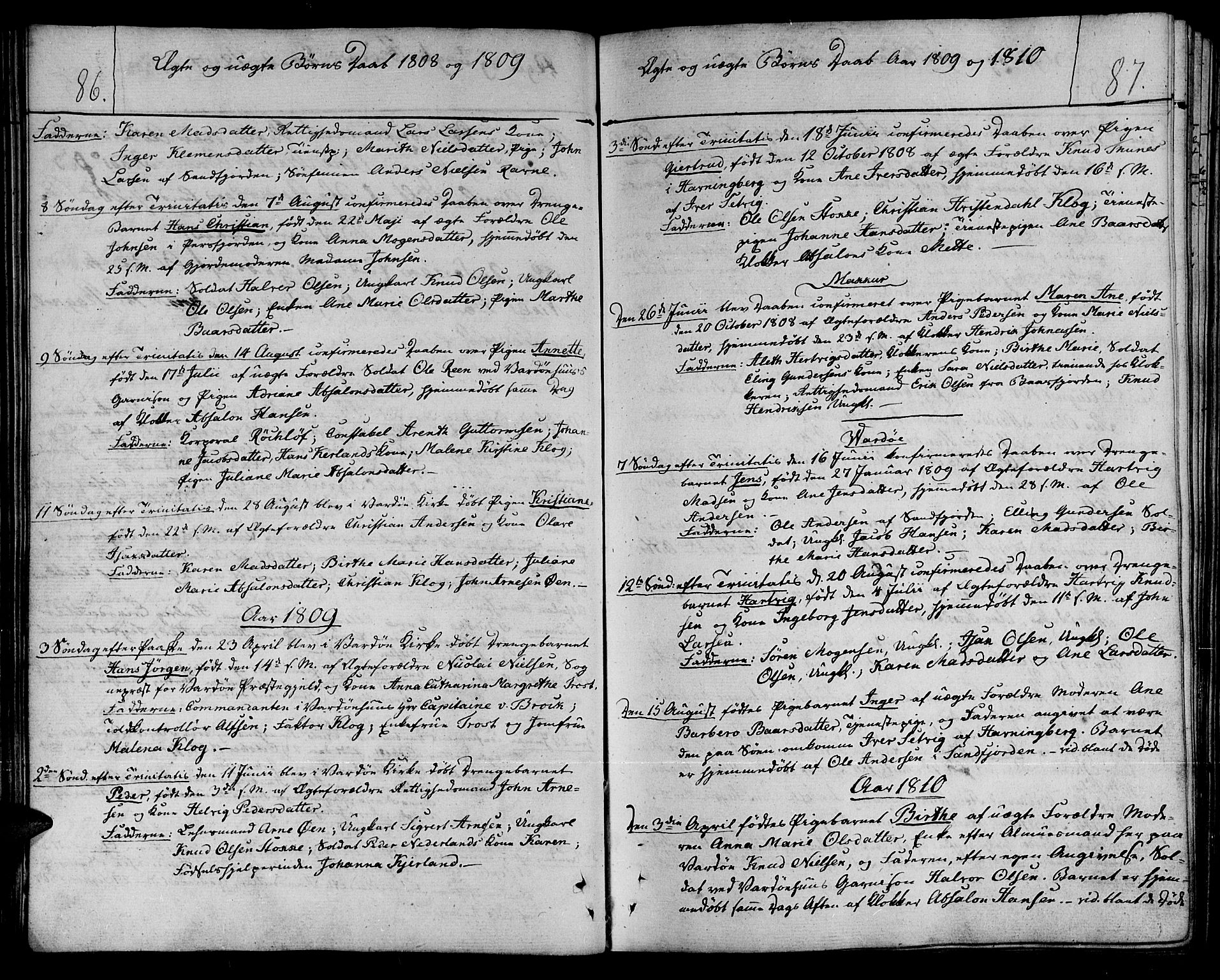 Vardø sokneprestkontor, AV/SATØ-S-1332/H/Ha/L0002kirke: Parish register (official) no. 2, 1805-1842, p. 86-87