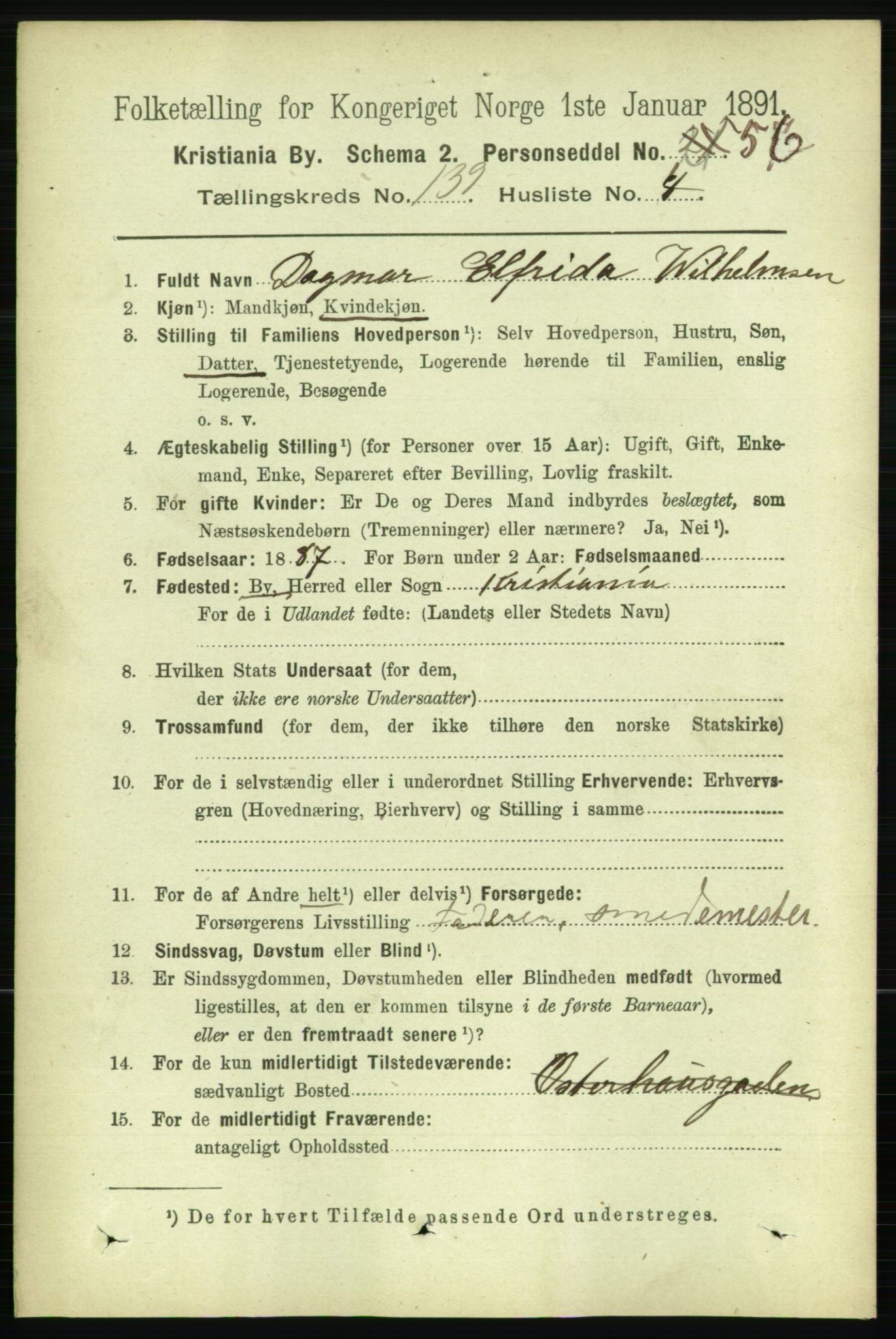RA, 1891 census for 0301 Kristiania, 1891, p. 77200