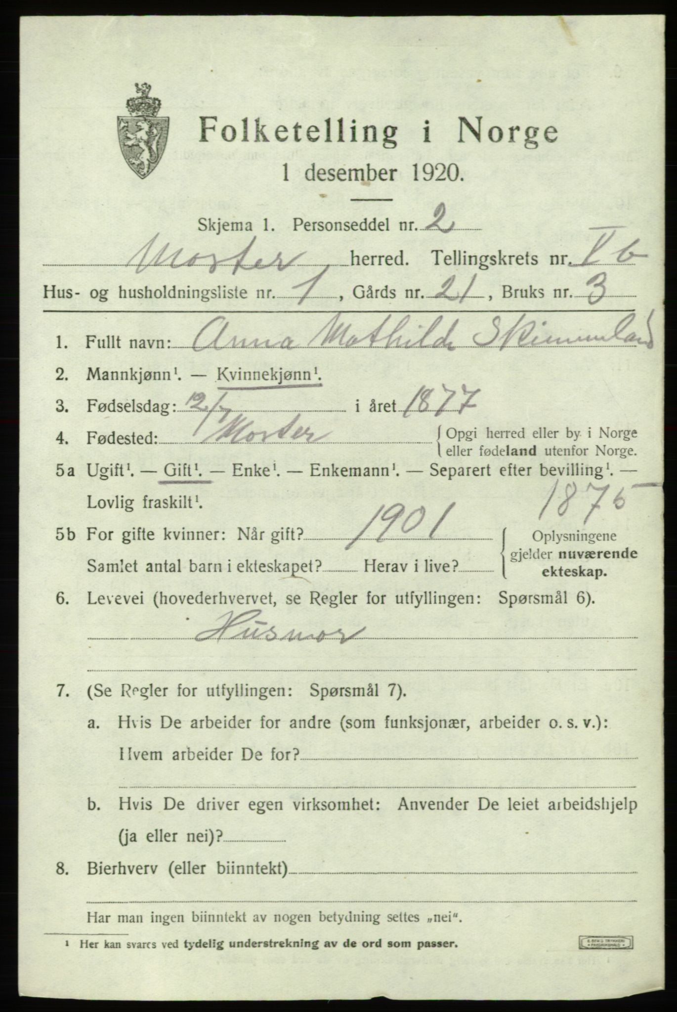 SAB, 1920 census for Moster, 1920, p. 1859