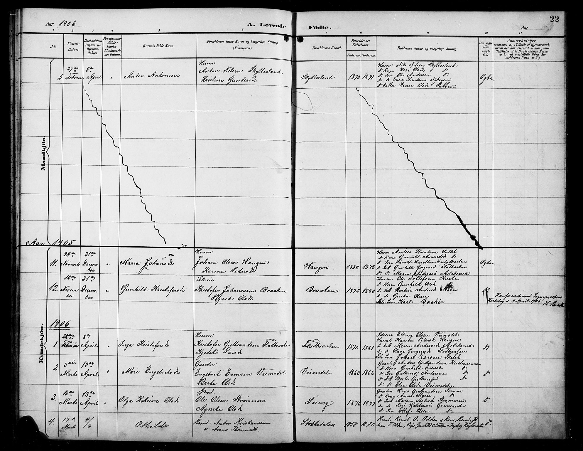 Sør-Aurdal prestekontor, SAH/PREST-128/H/Ha/Hab/L0008: Parish register (copy) no. 8, 1894-1921, p. 22