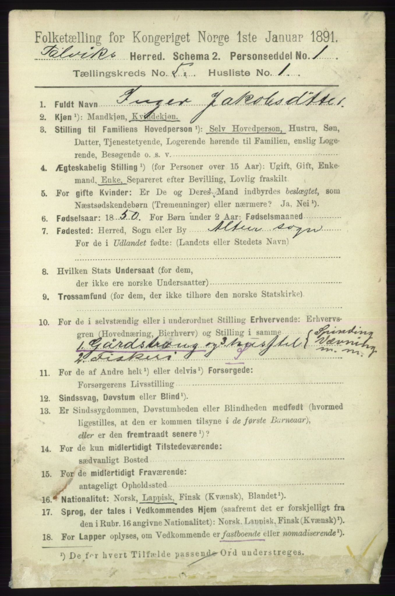 RA, 1891 census for 2013 Talvik, 1891, p. 1339