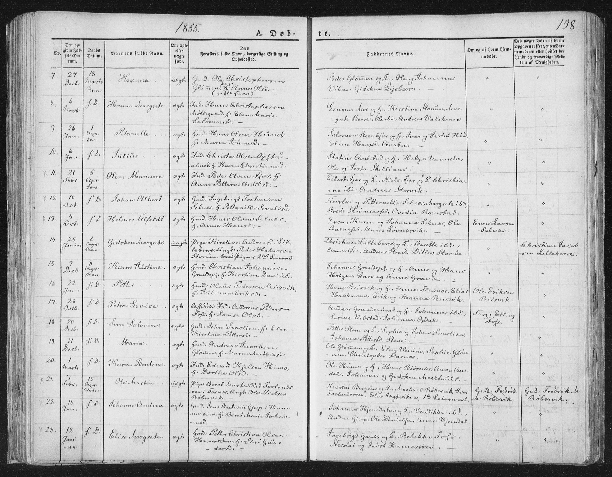 Ministerialprotokoller, klokkerbøker og fødselsregistre - Nord-Trøndelag, SAT/A-1458/764/L0551: Parish register (official) no. 764A07a, 1824-1864, p. 158