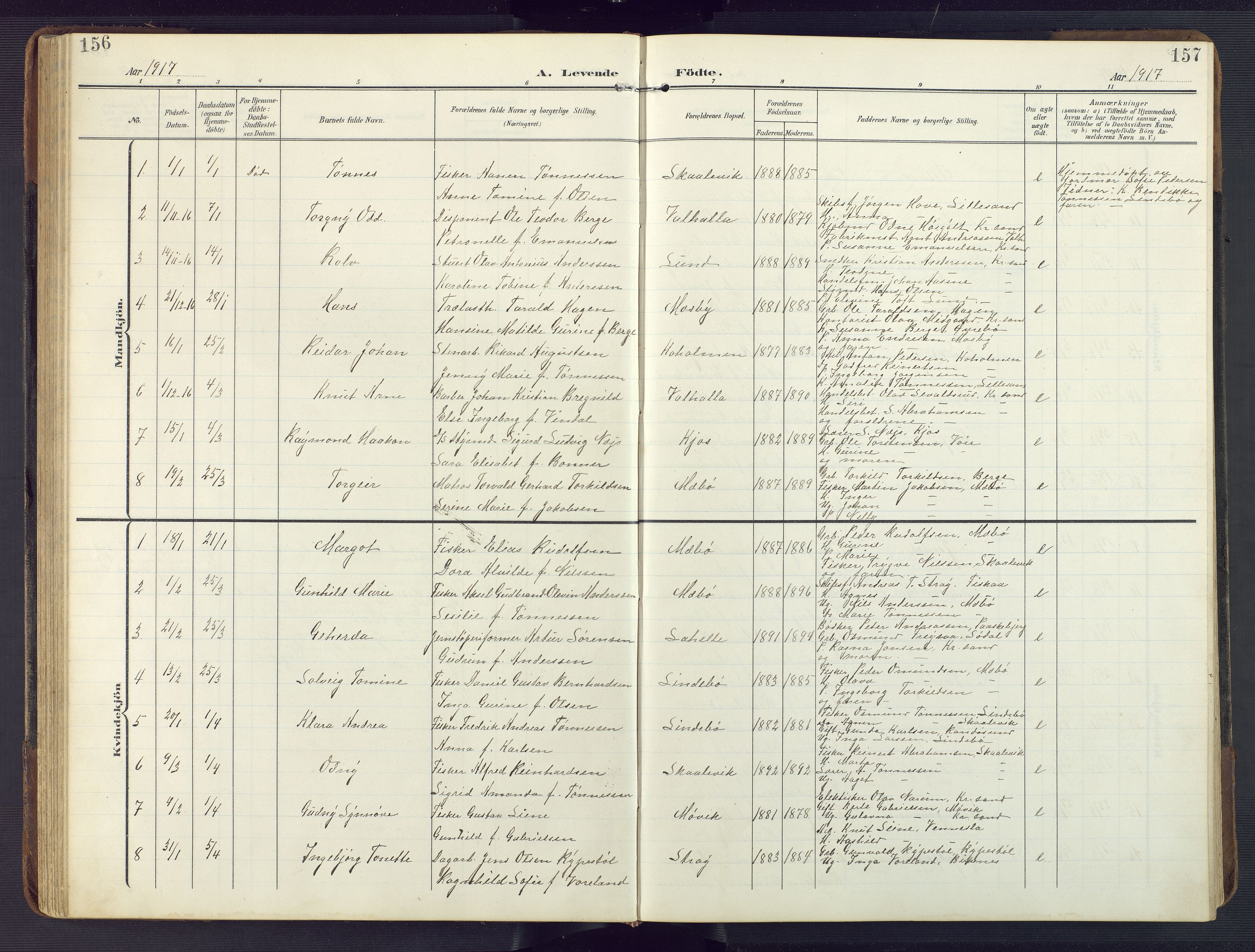Oddernes sokneprestkontor, SAK/1111-0033/F/Fb/Fba/L0010: Parish register (copy) no. B 10, 1907-1941, p. 156-157