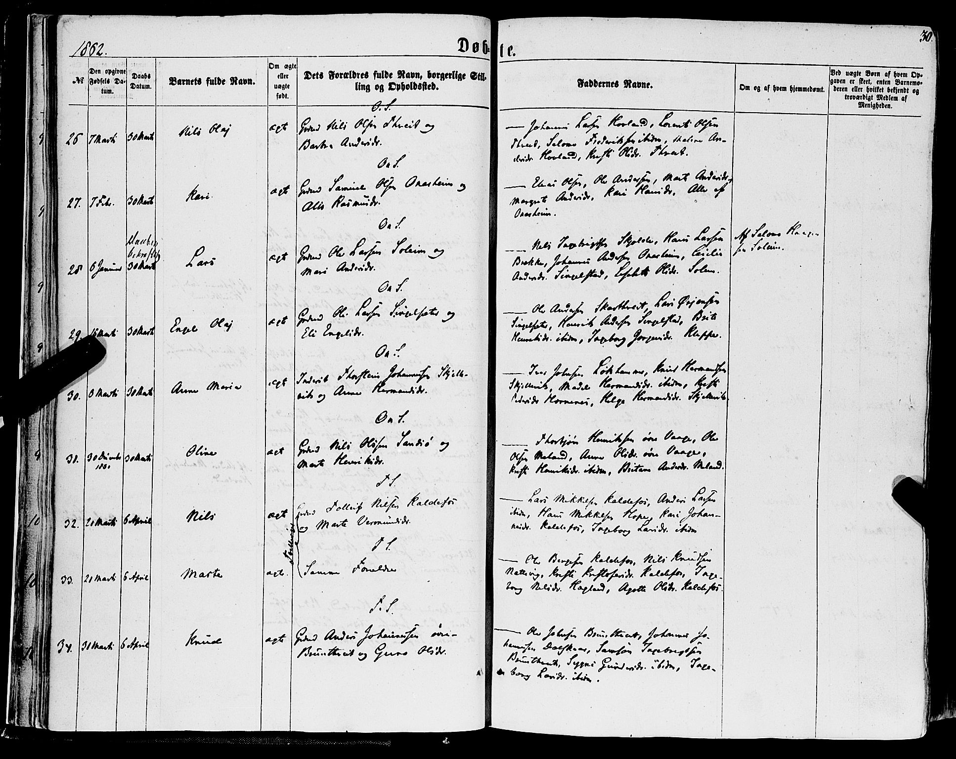 Tysnes sokneprestembete, AV/SAB-A-78601/H/Haa: Parish register (official) no. A 11, 1860-1871, p. 30