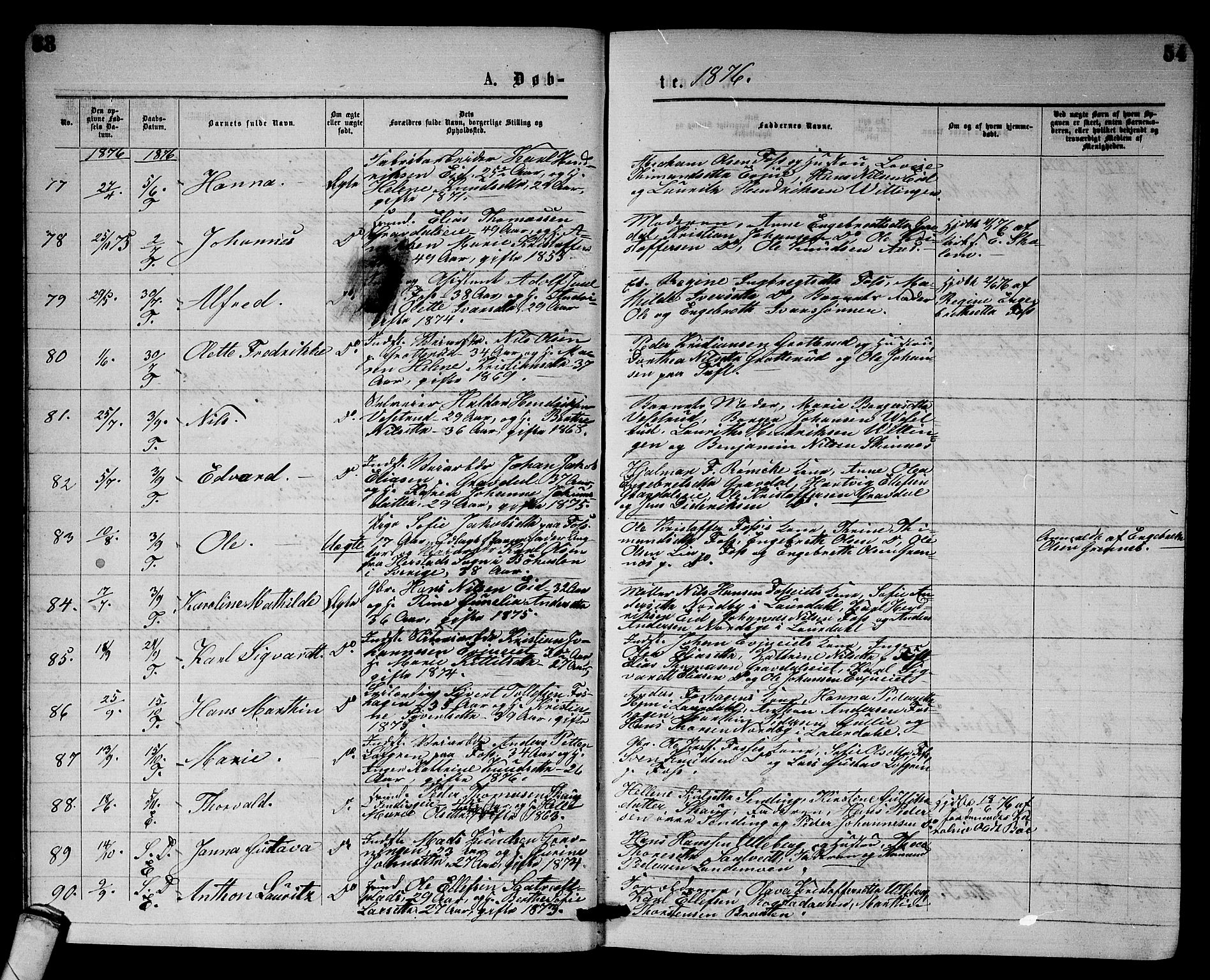 Sandsvær kirkebøker, AV/SAKO-A-244/G/Gb/L0001: Parish register (copy) no. II 1, 1874-1885, p. 53-54