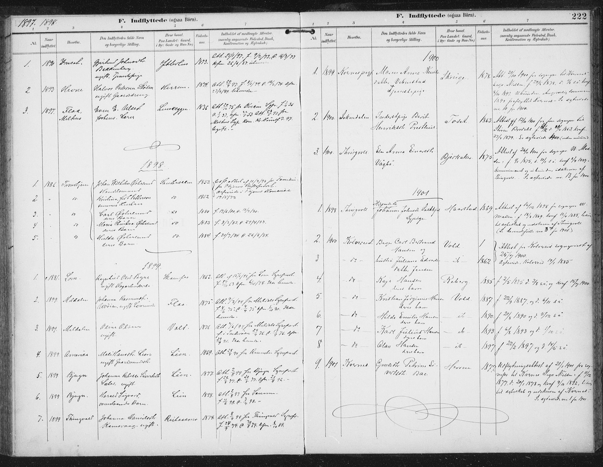 Ministerialprotokoller, klokkerbøker og fødselsregistre - Sør-Trøndelag, SAT/A-1456/674/L0872: Parish register (official) no. 674A04, 1897-1907, p. 222