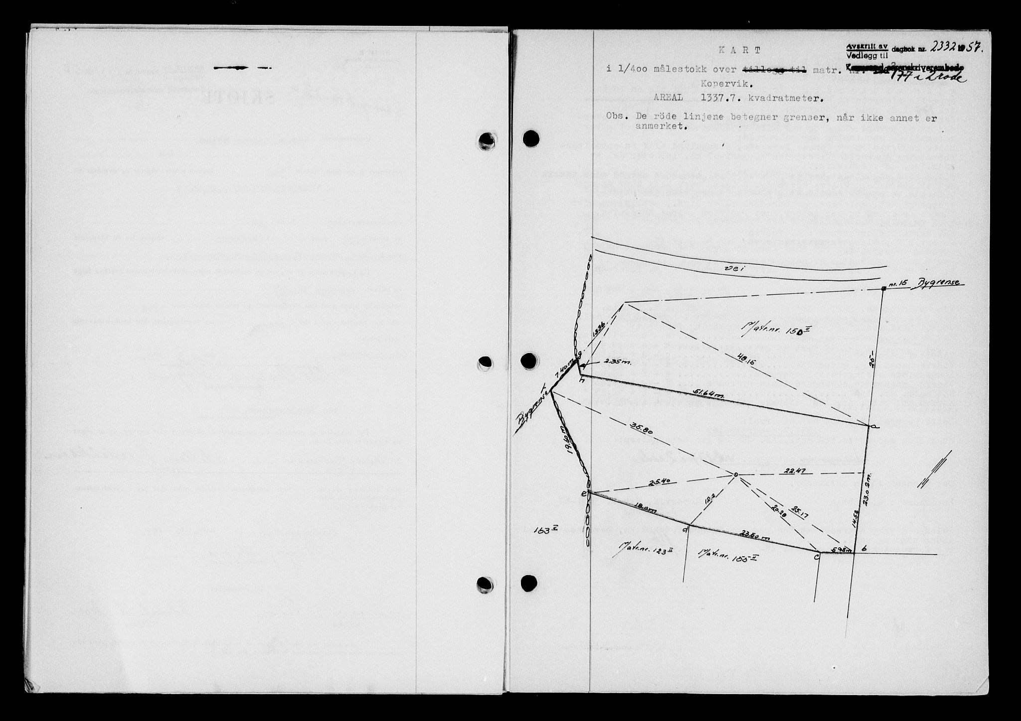 Karmsund sorenskriveri, AV/SAST-A-100311/01/II/IIB/L0125: Mortgage book no. 105A, 1957-1957, Diary no: : 2332/1957