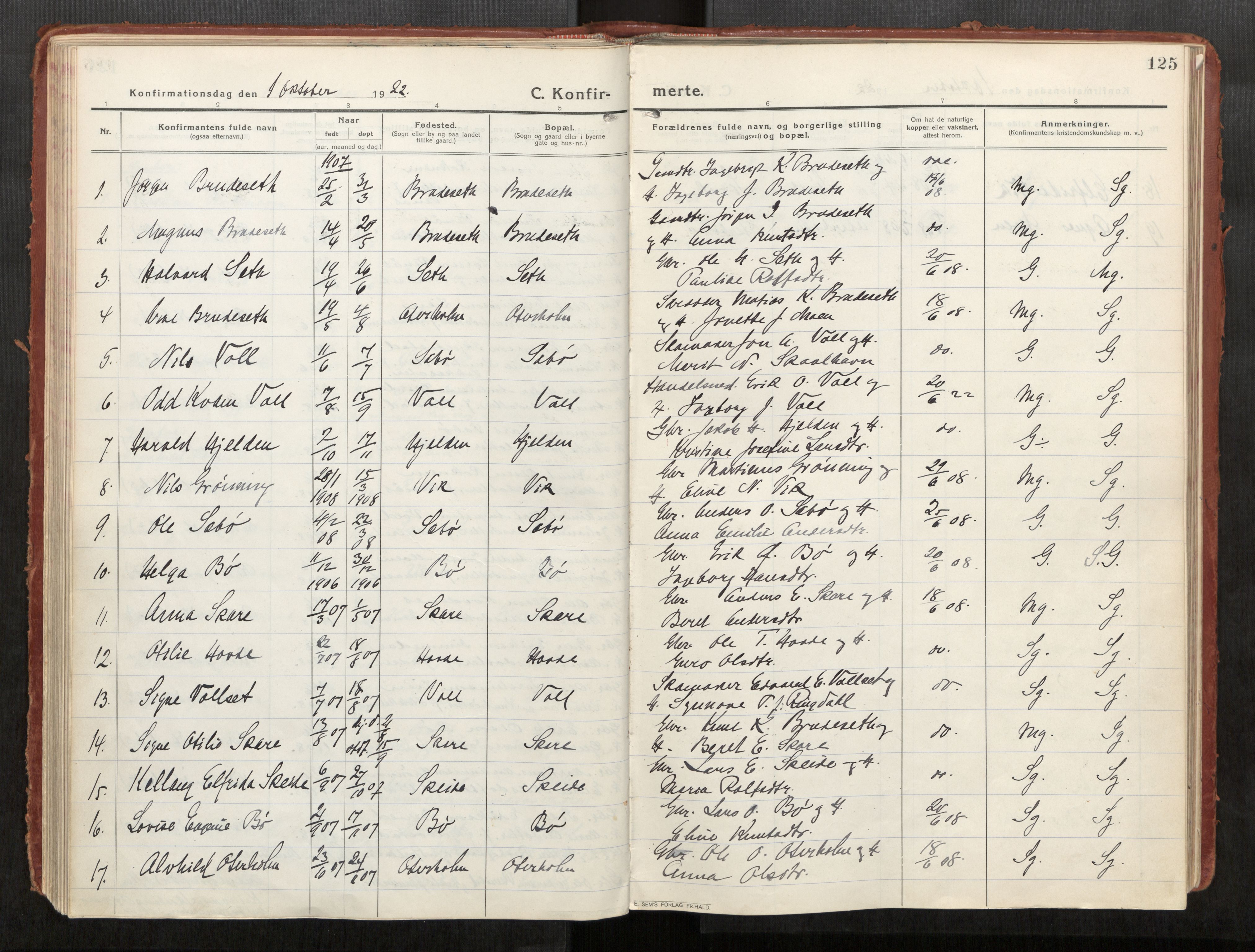 Eid sokneprestkontor, AV/SAT-A-1254: Parish register (official) no. 543A04, 1916-1956, p. 125