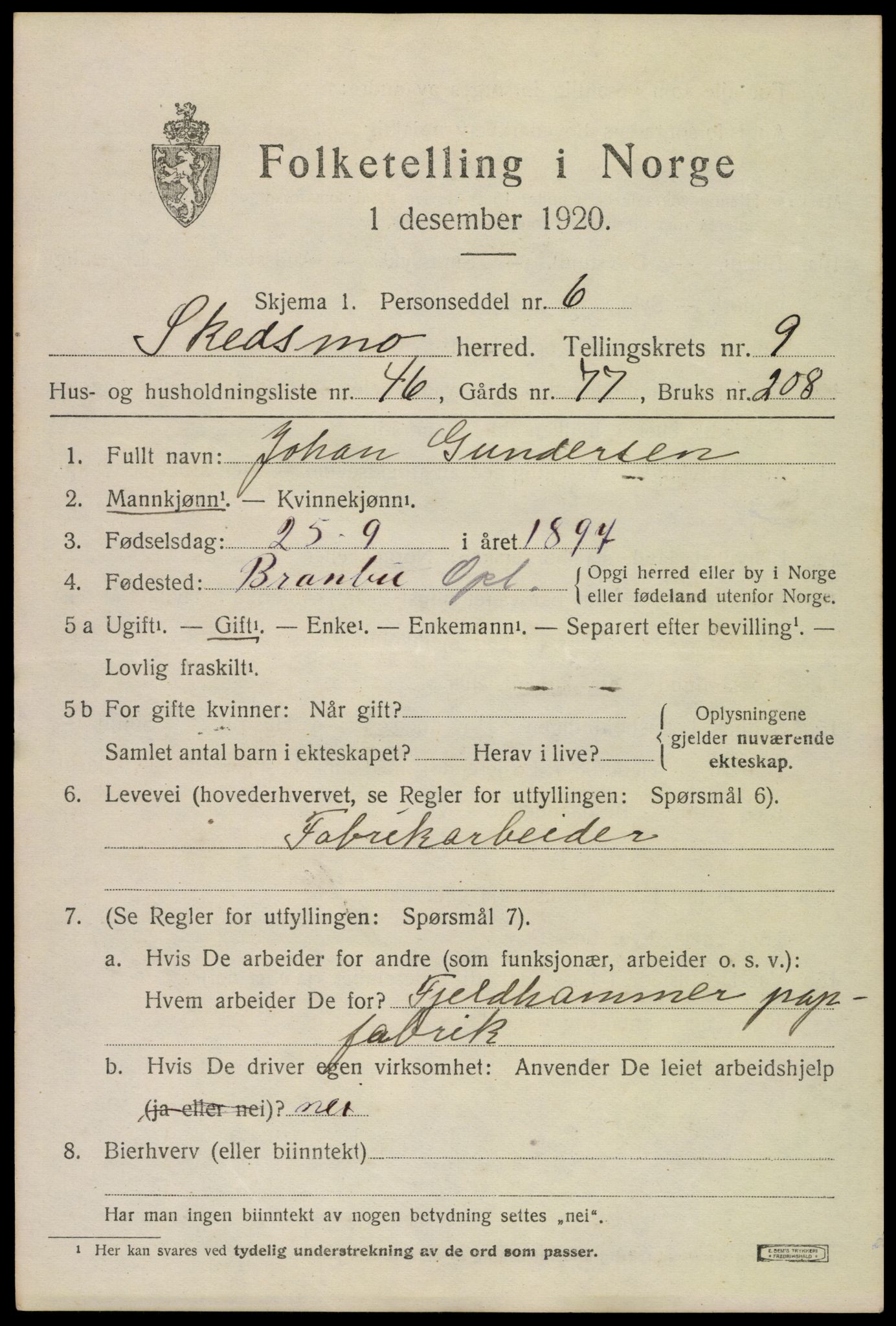 SAO, 1920 census for Skedsmo, 1920, p. 11181