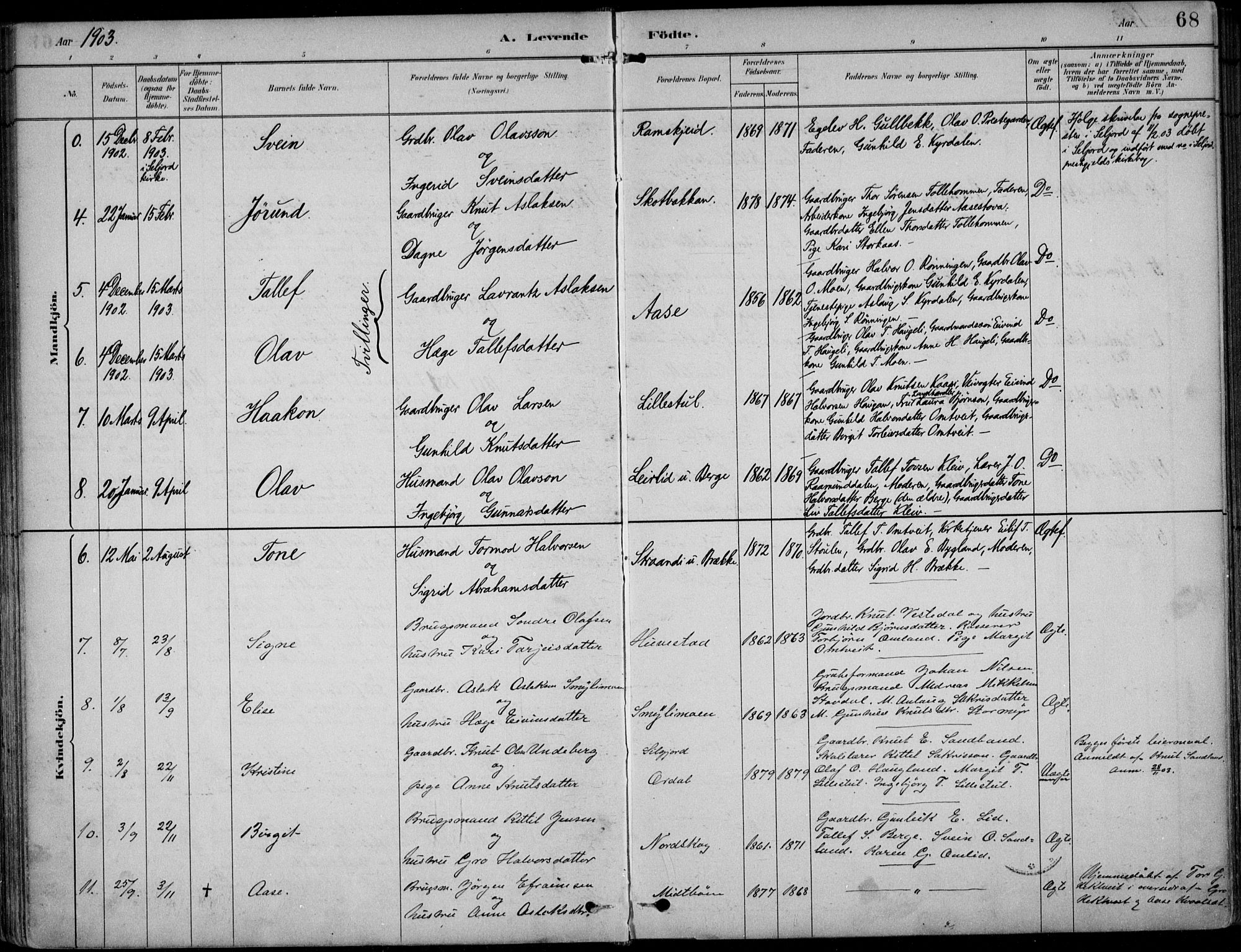 Kviteseid kirkebøker, SAKO/A-276/F/Fb/L0002: Parish register (official) no. II 2, 1882-1916, p. 68