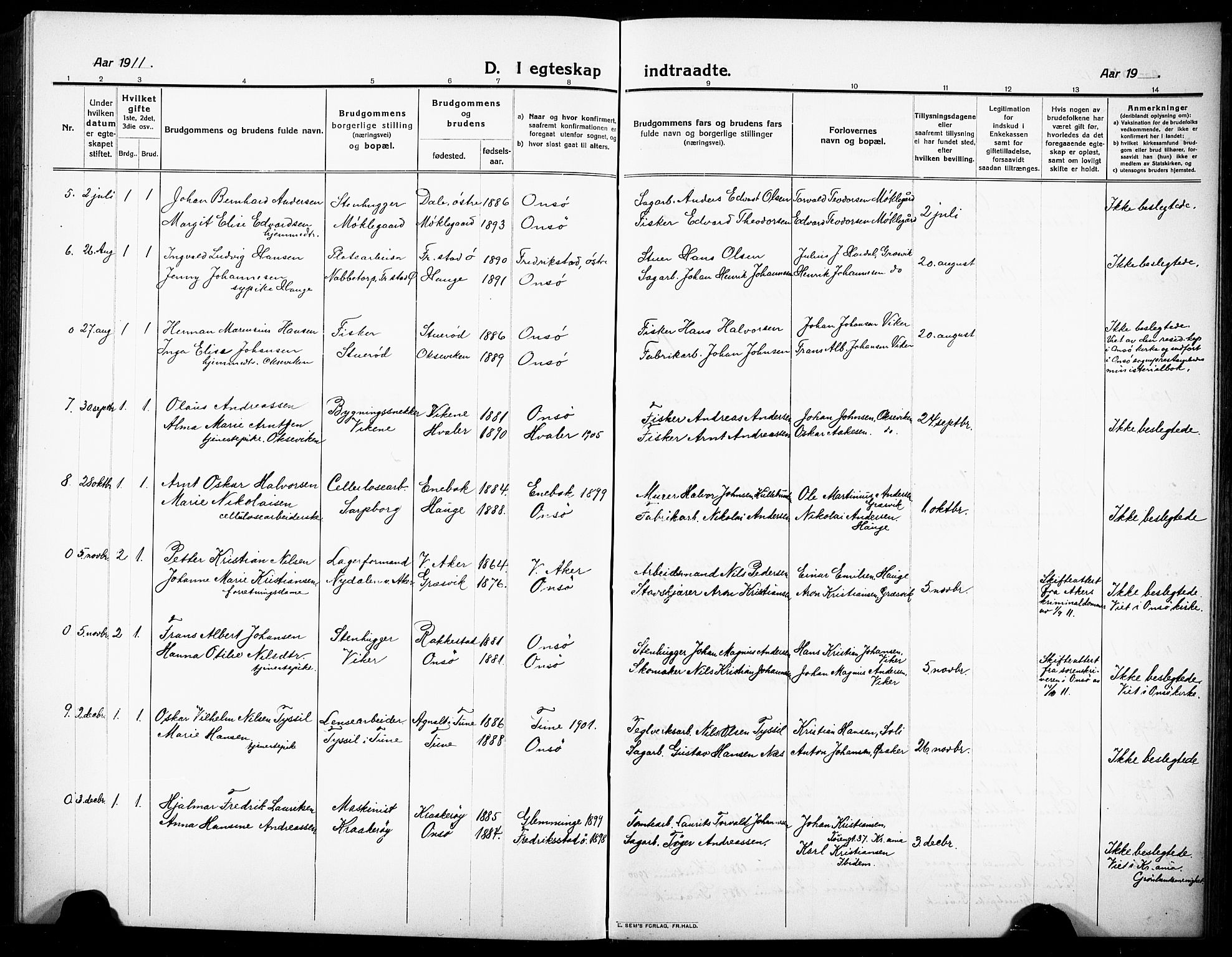 Onsøy prestekontor Kirkebøker, SAO/A-10914/G/Gb/L0002: Parish register (copy) no. II 2, 1911-1933