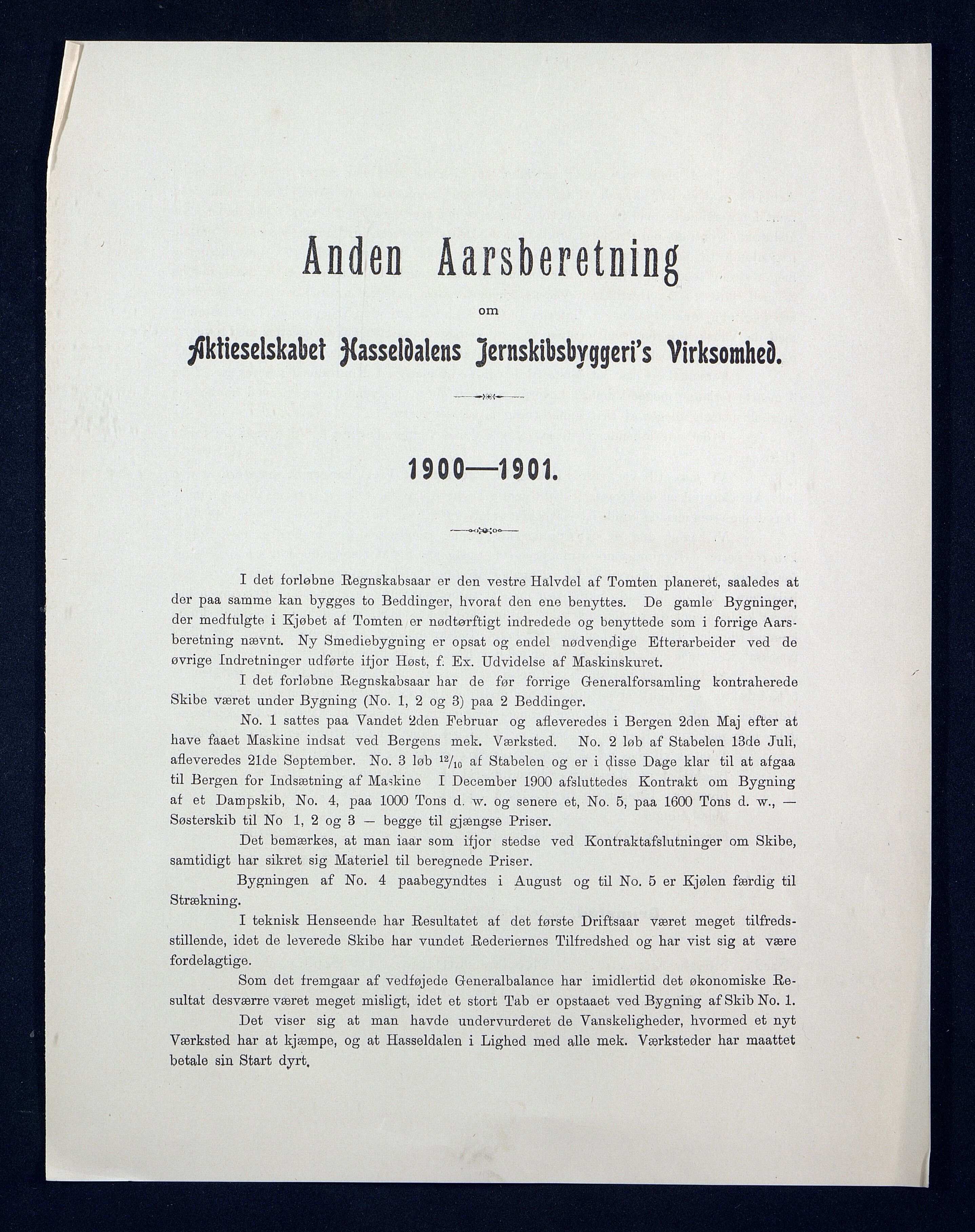 Grefstad & Herlofson, AAKS/PA-1127a/B/02/L0009: 58. A/S Hasseldalen Jernskibsbyggeri, 1899-1907