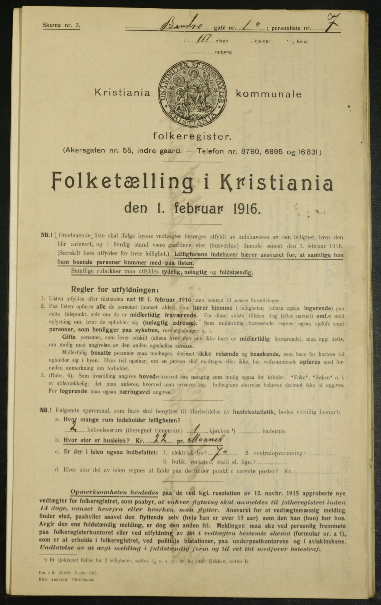 OBA, Municipal Census 1916 for Kristiania, 1916, p. 3565