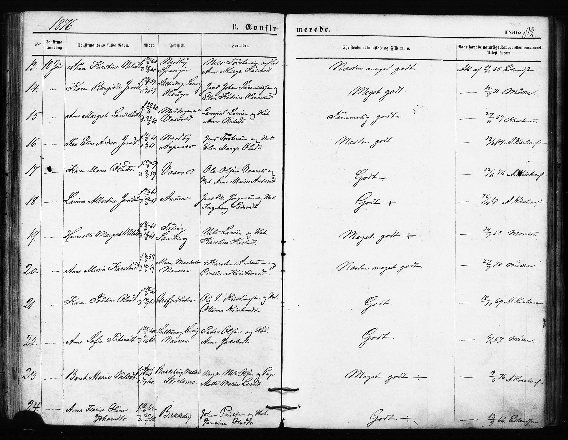 Balsfjord sokneprestembete, SATØ/S-1303/G/Ga/L0002kirke: Parish register (official) no. 2, 1871-1886, p. 82