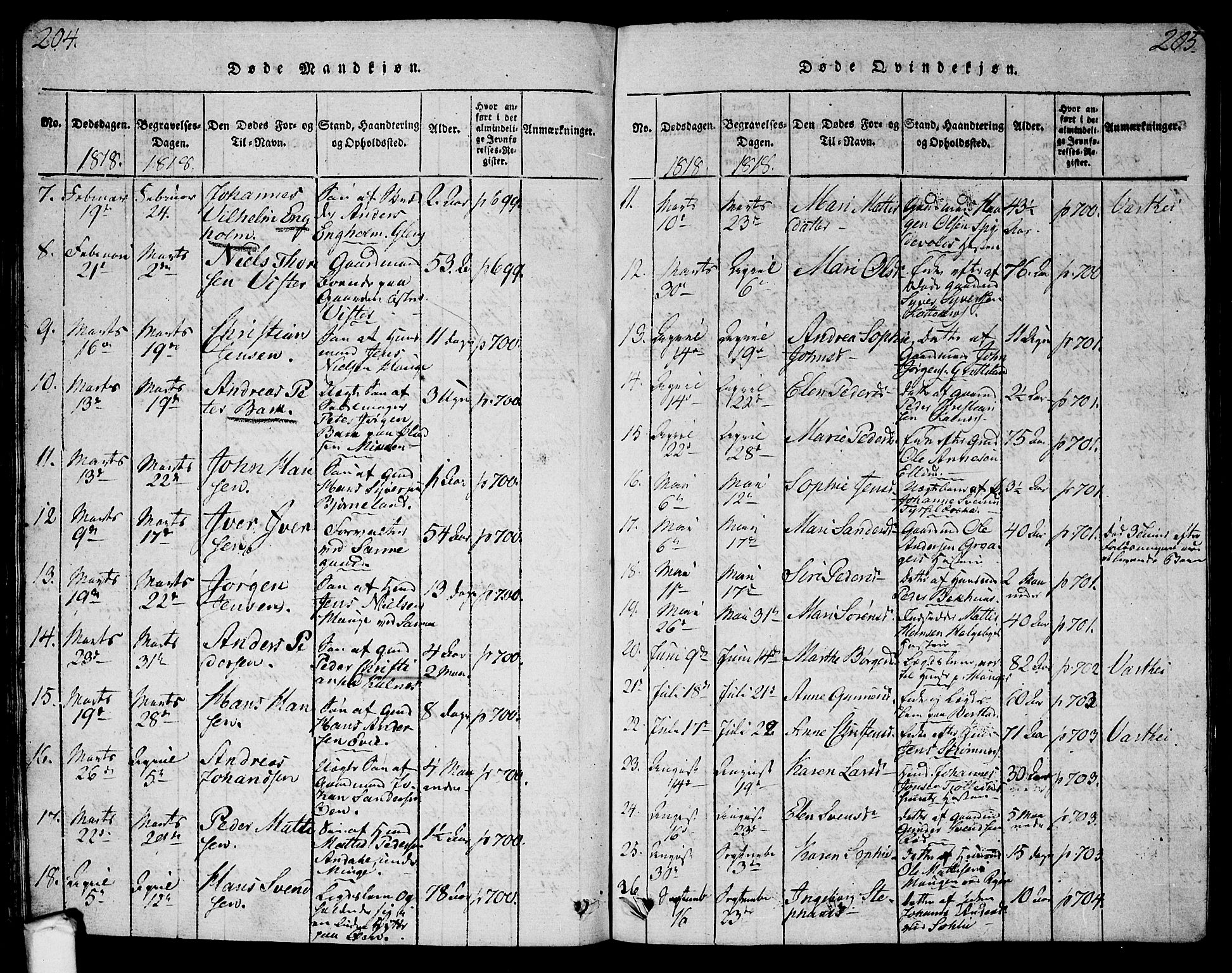 Tune prestekontor Kirkebøker, AV/SAO-A-2007/G/Ga/L0001: Parish register (copy) no. I 1, 1815-1822, p. 204-205