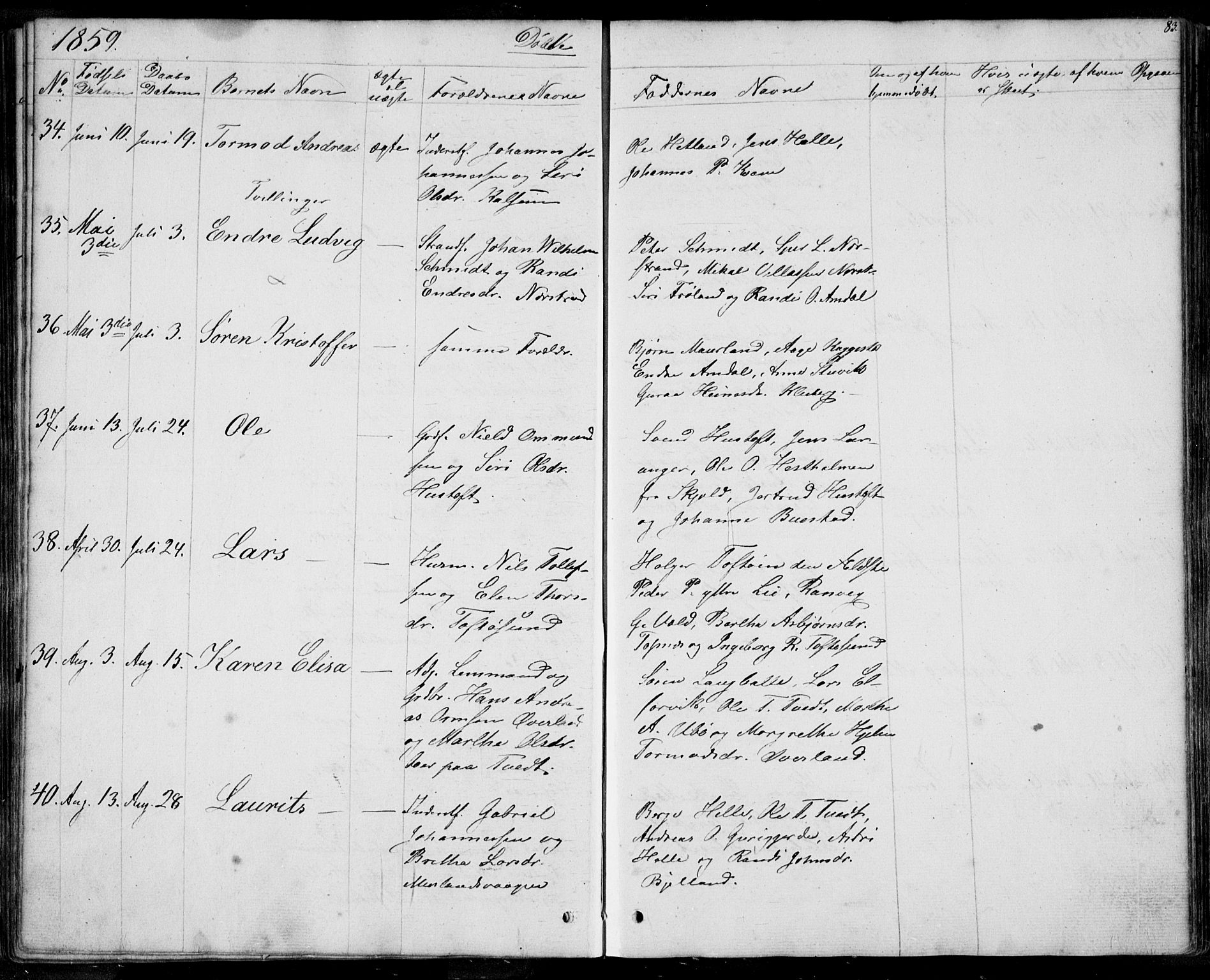 Nedstrand sokneprestkontor, SAST/A-101841/01/IV: Parish register (official) no. A 8, 1839-1860, p. 83