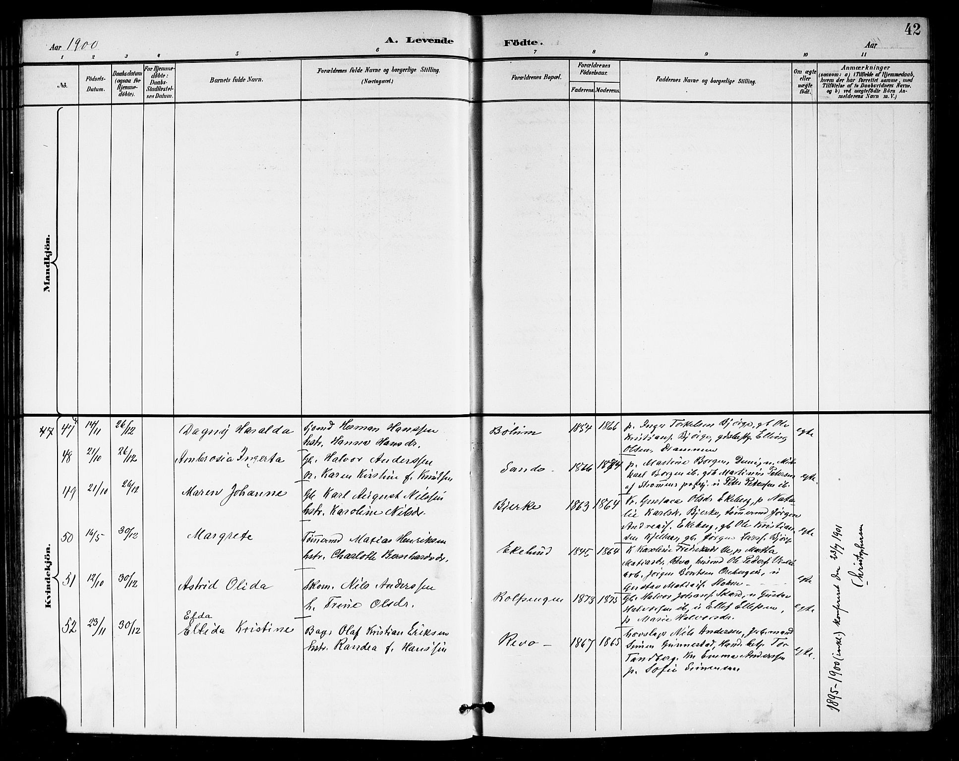 Sande Kirkebøker, AV/SAKO-A-53/G/Ga/L0004: Parish register (copy) no. 4, 1895-1918, p. 42