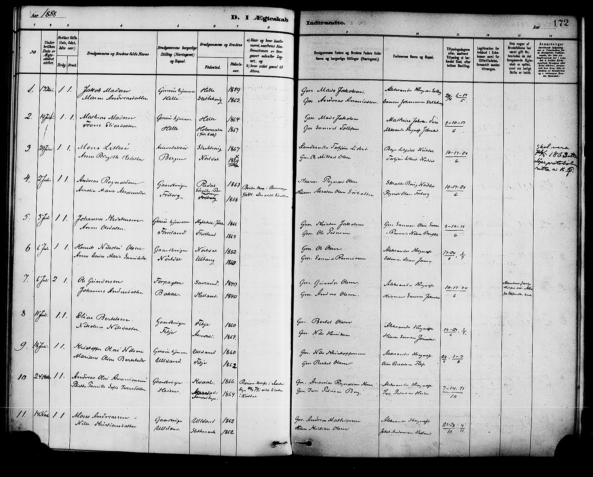 Førde sokneprestembete, SAB/A-79901/H/Haa/Haad/L0001: Parish register (official) no. D 1, 1881-1898, p. 172