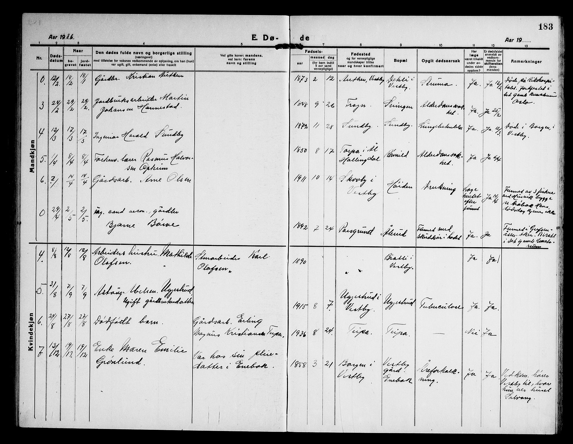 Vestby prestekontor Kirkebøker, SAO/A-10893/G/Ga/L0003: Parish register (copy) no. I 3, 1917-1947, p. 183