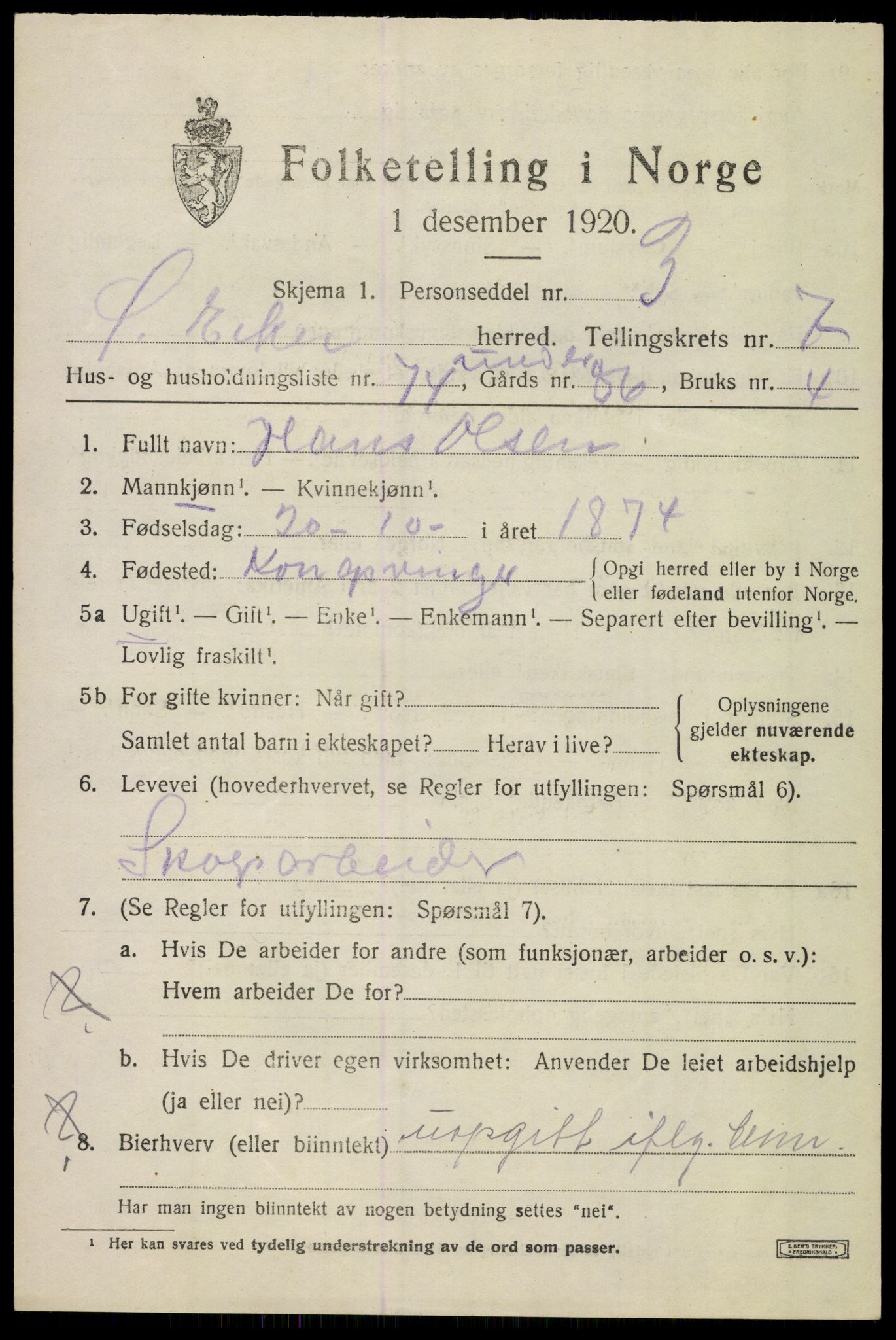 SAKO, 1920 census for Øvre Eiker, 1920, p. 14090