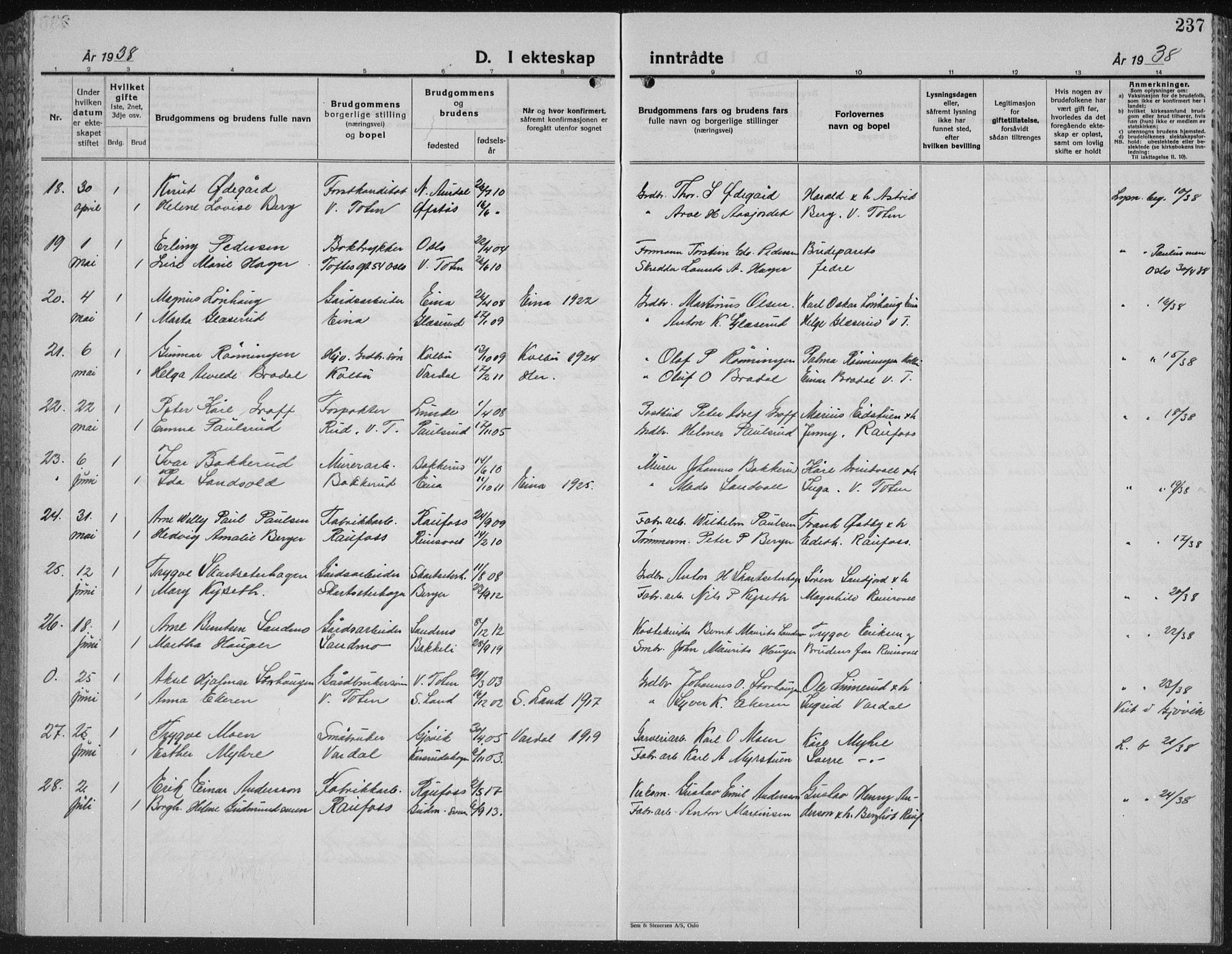 Vestre Toten prestekontor, SAH/PREST-108/H/Ha/Hab/L0018: Parish register (copy) no. 18, 1928-1941, p. 237