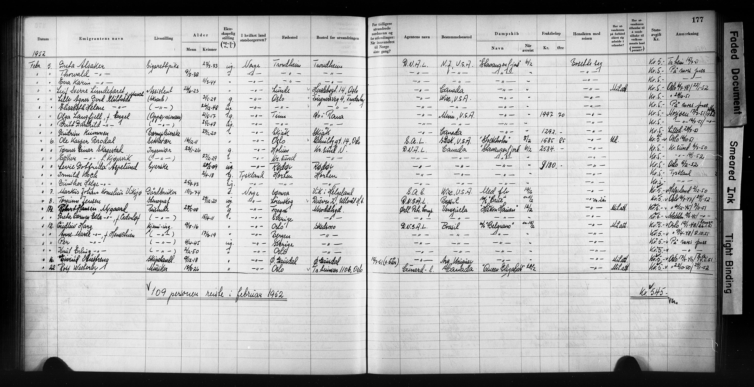 Oslo politidistrikt, SAO/A-10085/E/Ee/Eef/L0041: Emigrantprotokoll, 1938-1955, p. 177